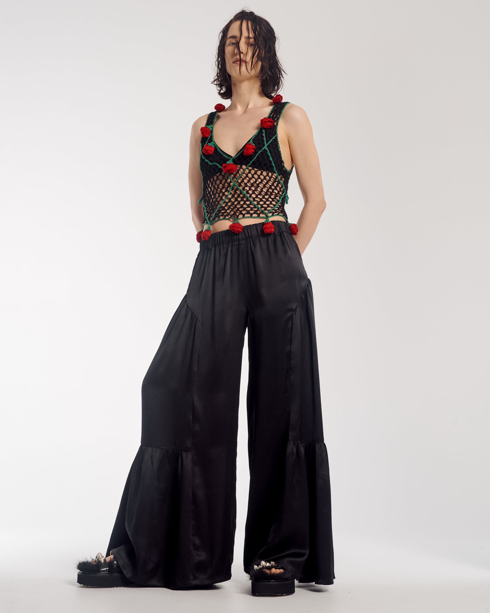 Black Silk Peasant Pants