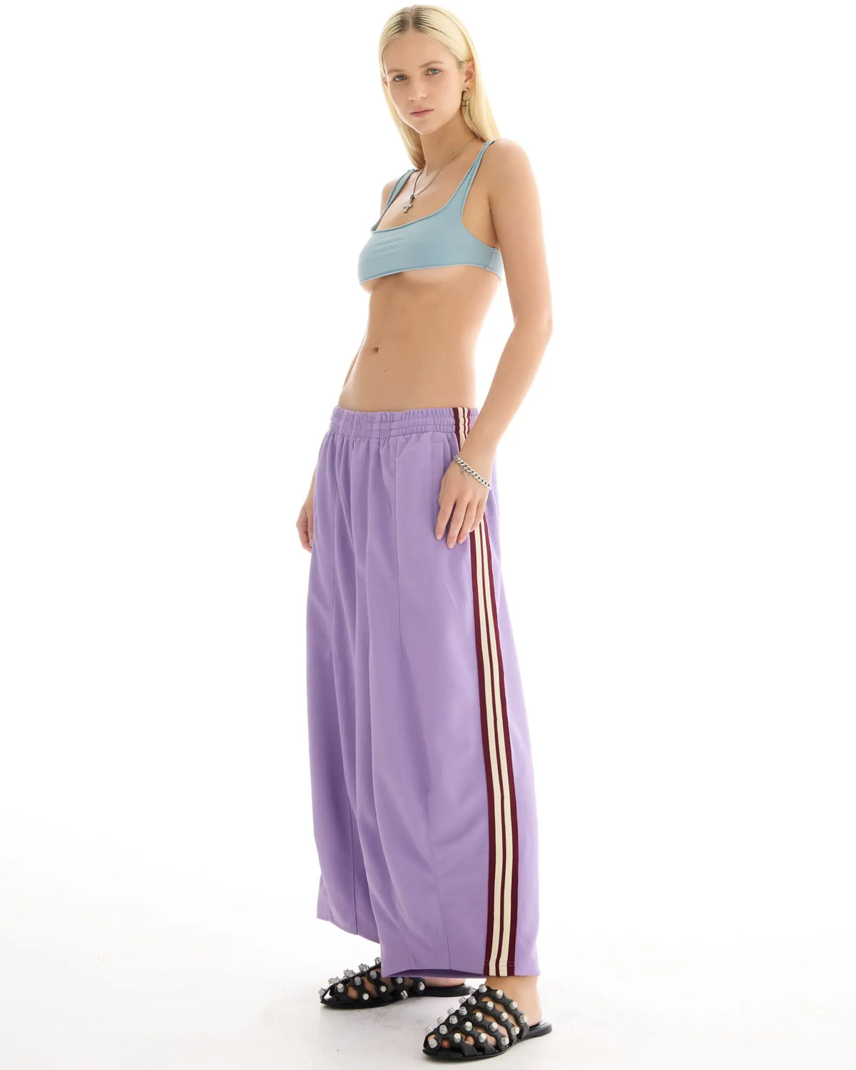 The Tales Harajuku Purple Track Pant by THE TALES - purple colorway, front view