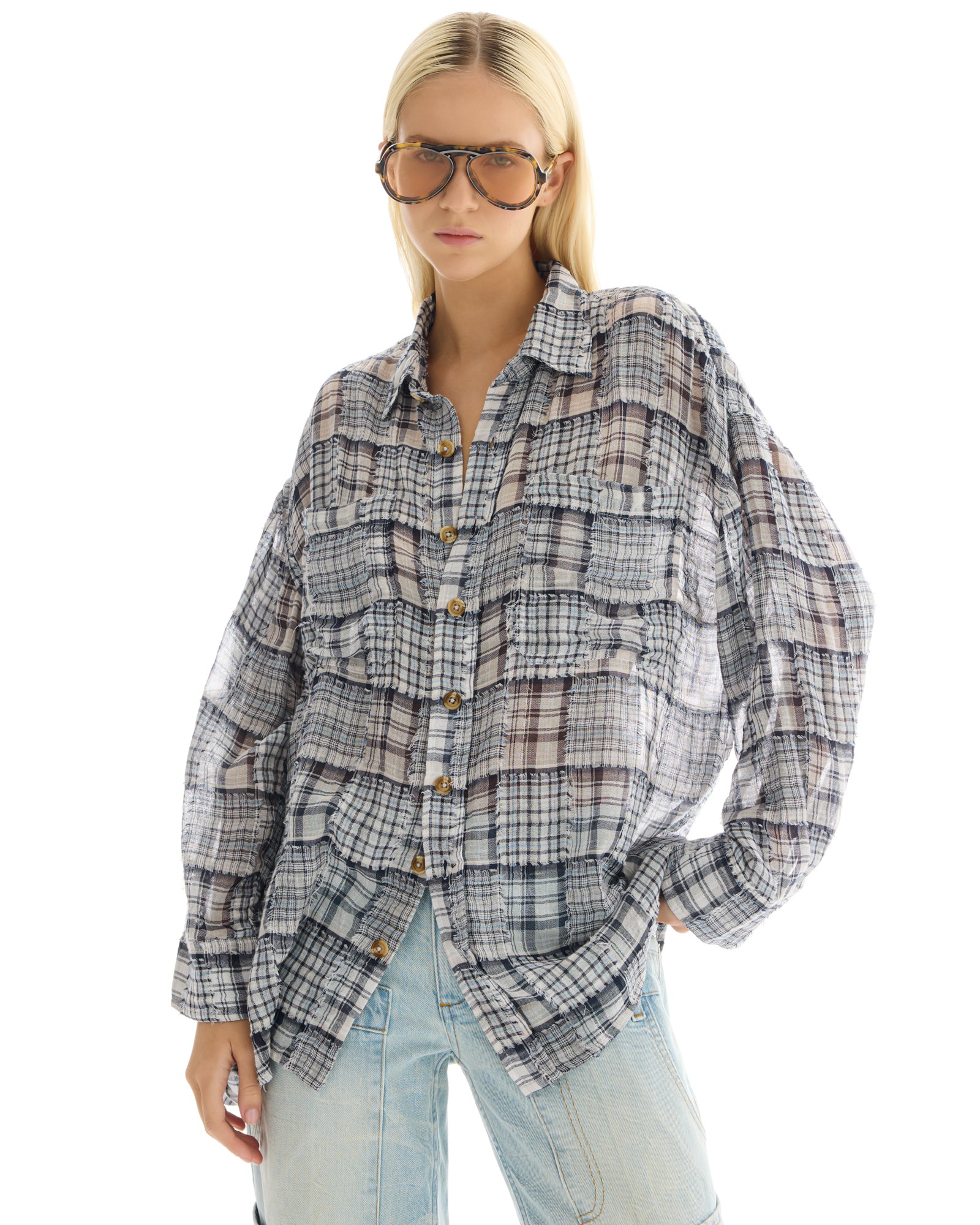 Mono Frayed Patchwork Check Shirt
