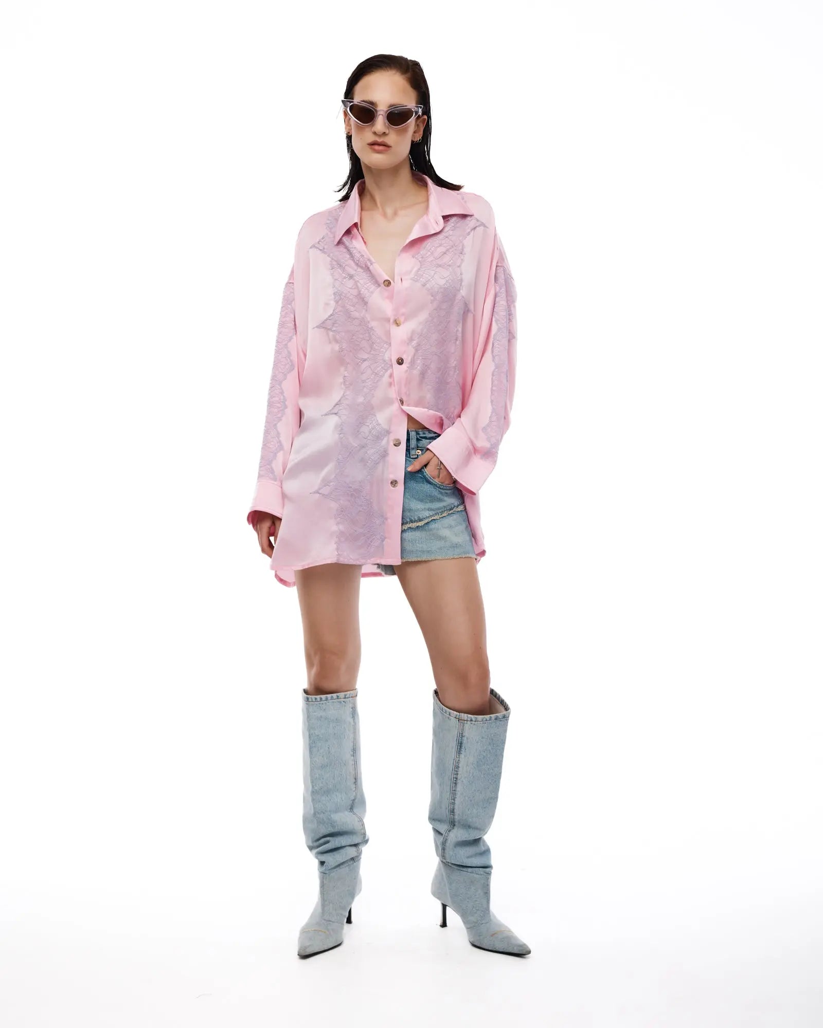 Dixie Satin and Chantilly Lace Shirt by THE TALES - close-up detail