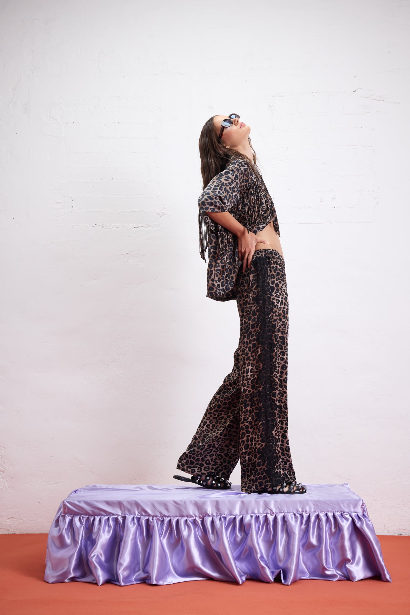 Animal Tuxedo Lace Wide Leg Pants
