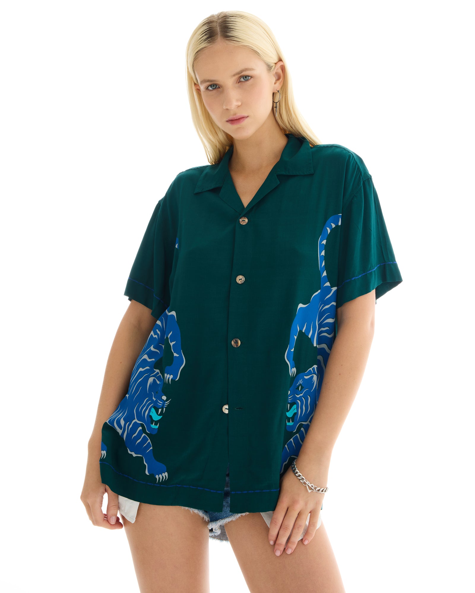 Crouching Tiger Emerald Camp Shirt