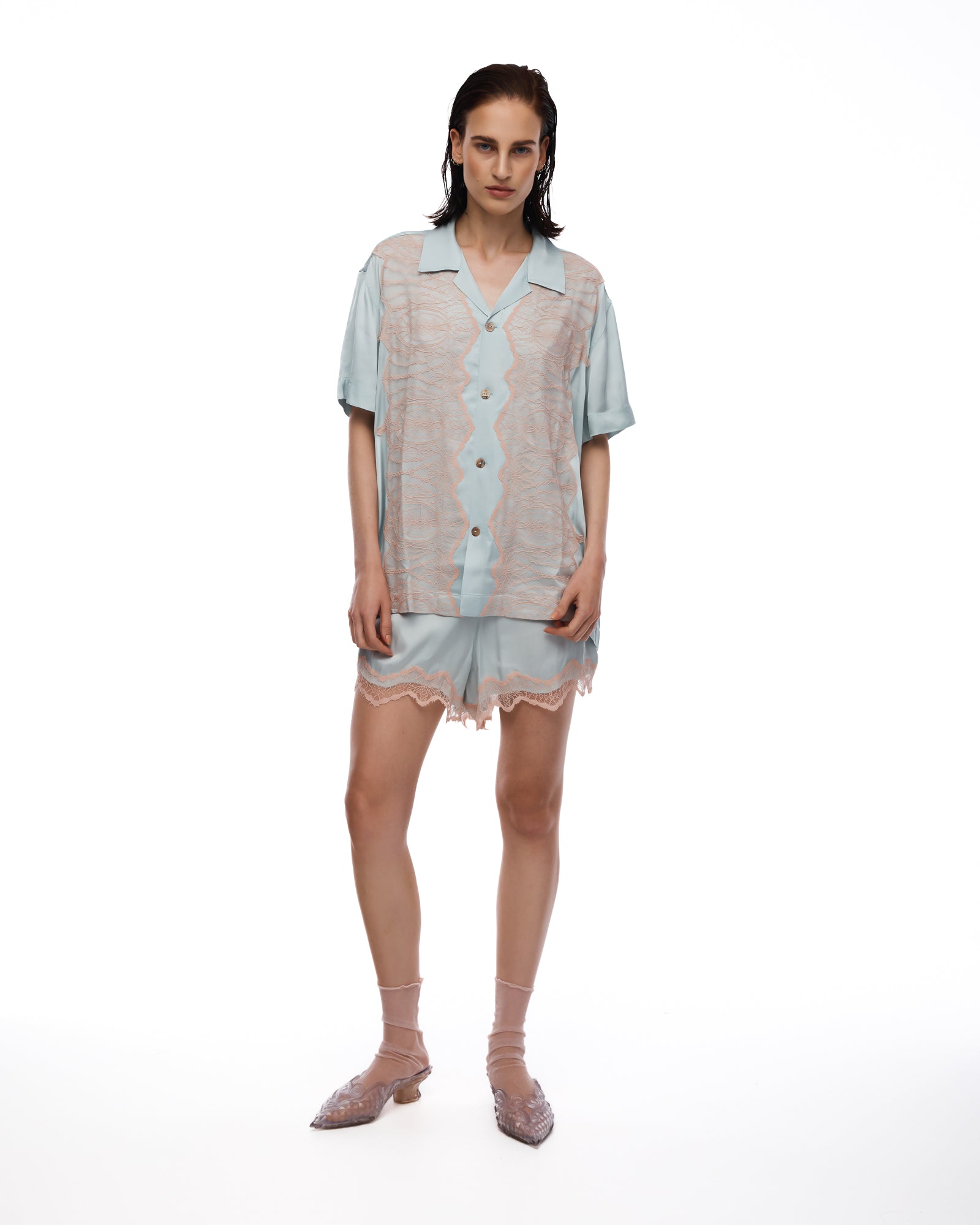 Pixie Satin Lace Camp Shirt