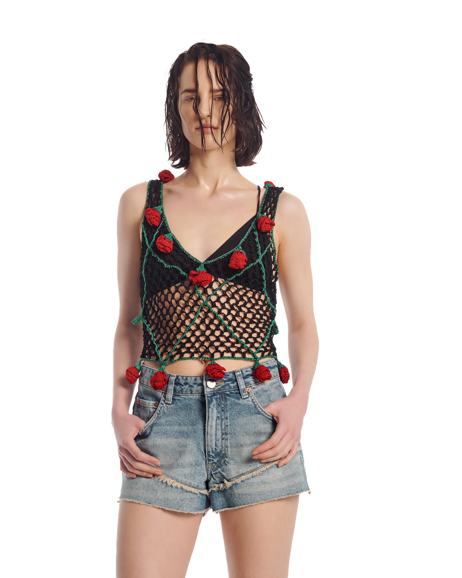 Couture Rose Hand Crochet Mesh Tank Top