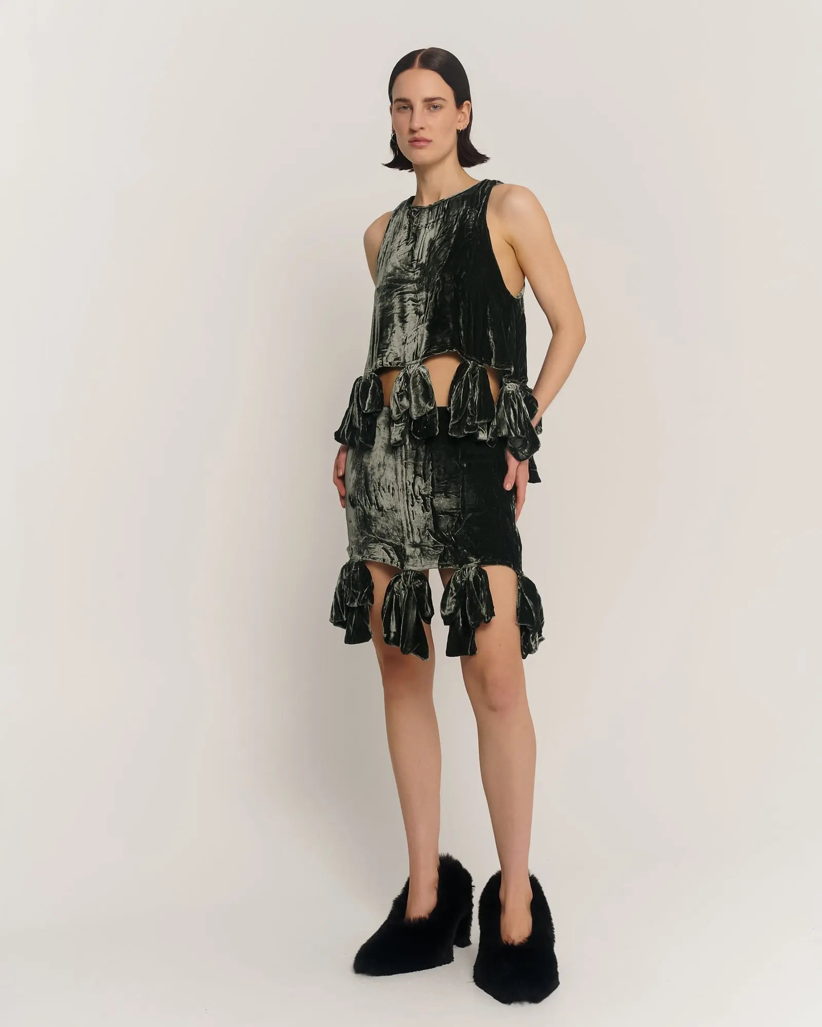 Silk Velvet Party Bow Skirt by THE TALES - front view