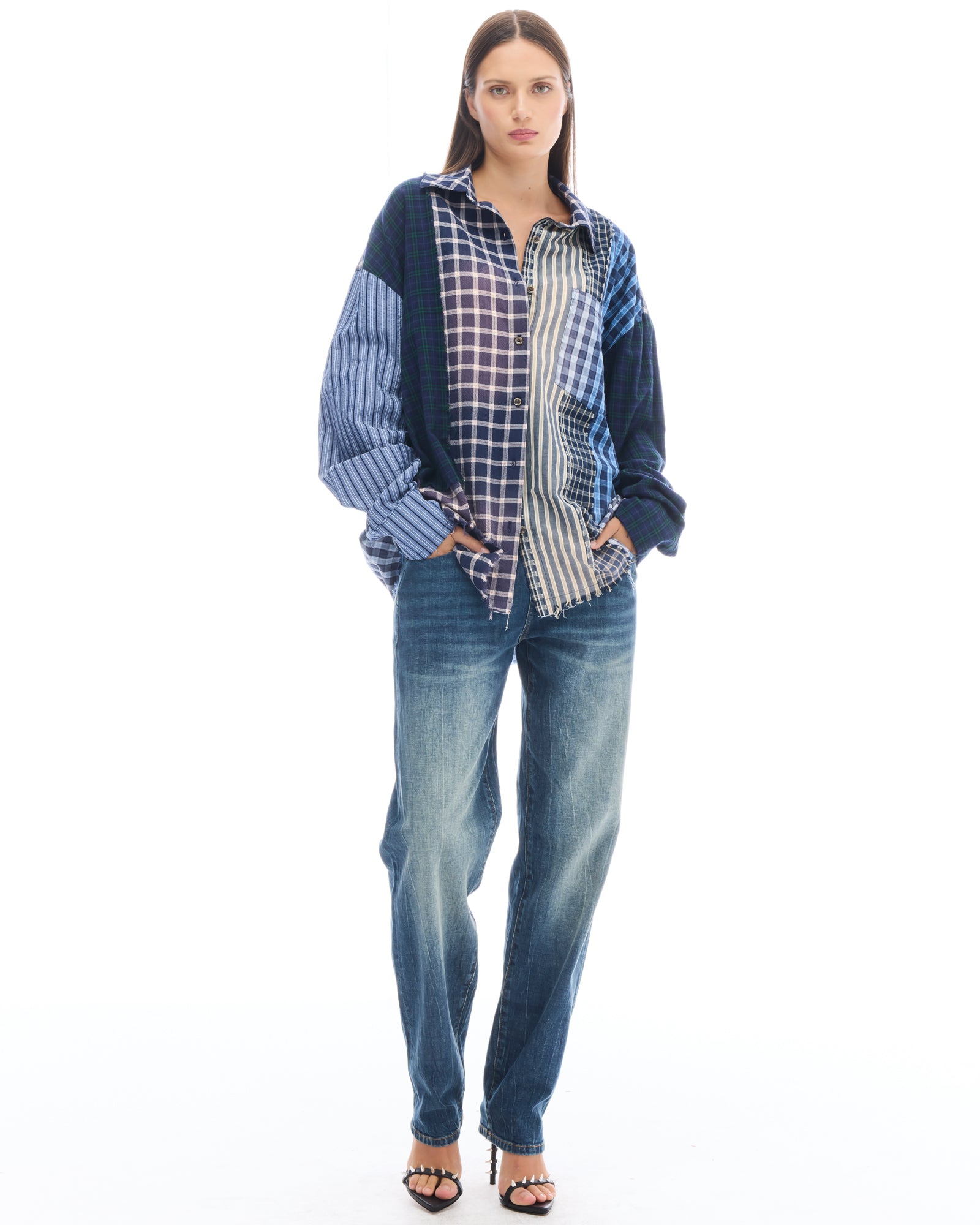 Patchwork Check Stripe Shirt