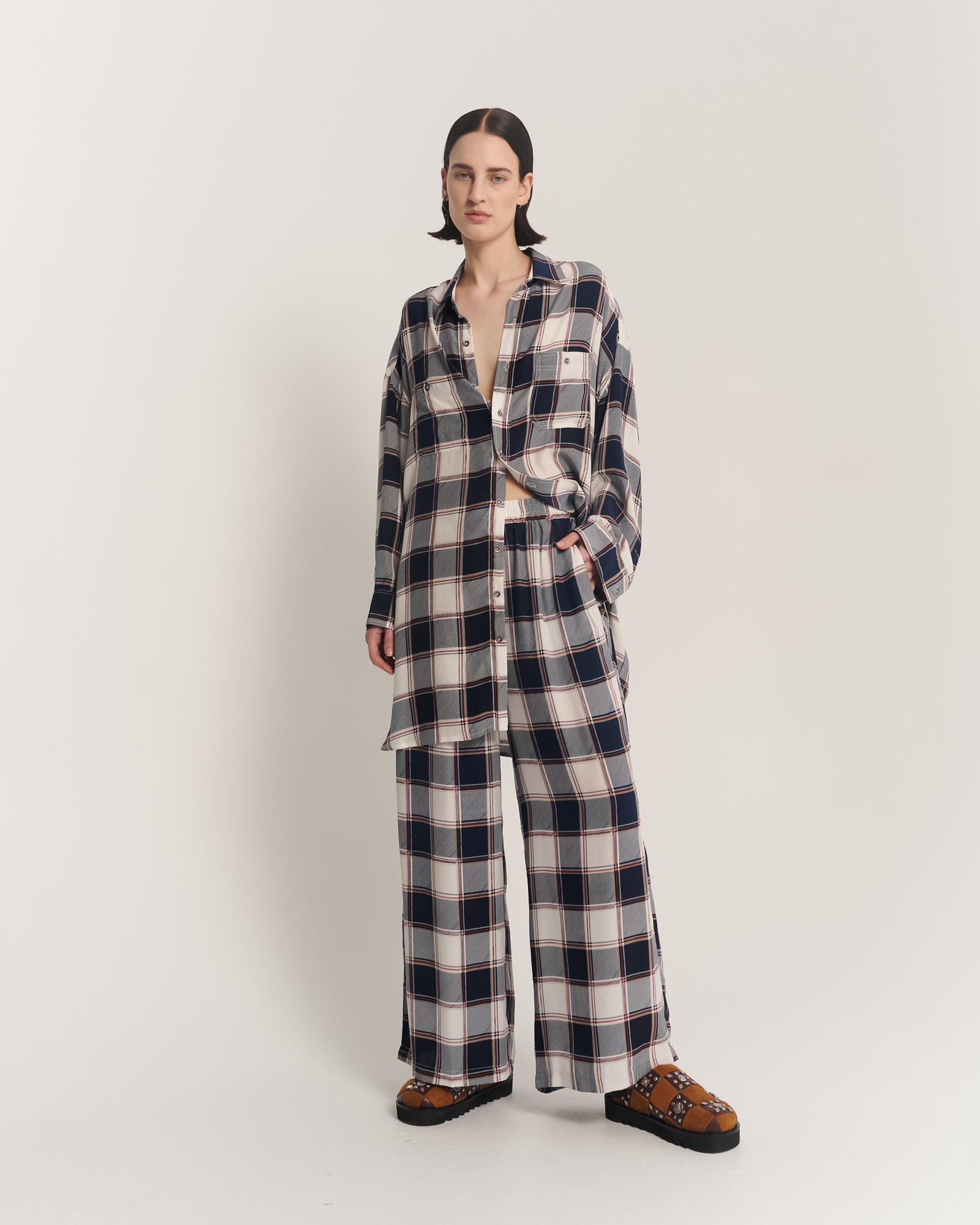 Silk Check Oversized Shirt