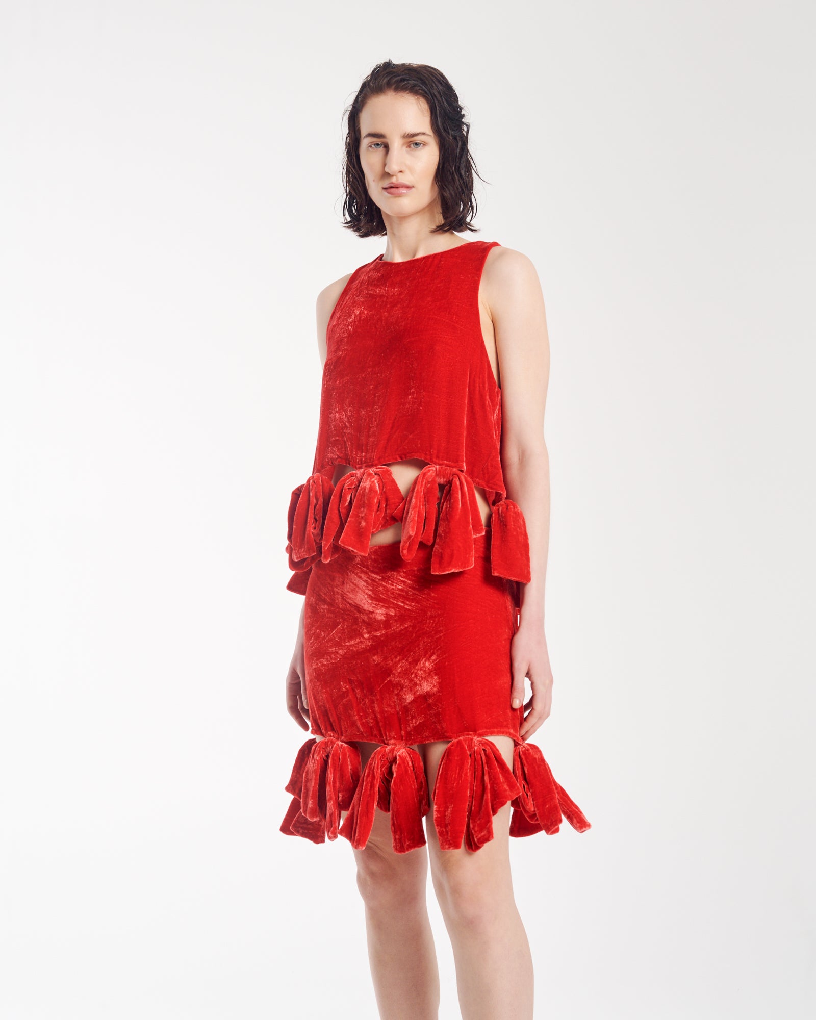 シルクベルベットのパーティーボウスカート