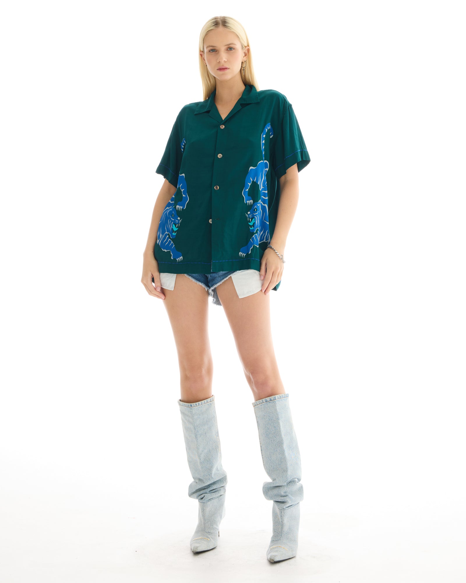 Crouching Tiger Emerald Camp Shirt