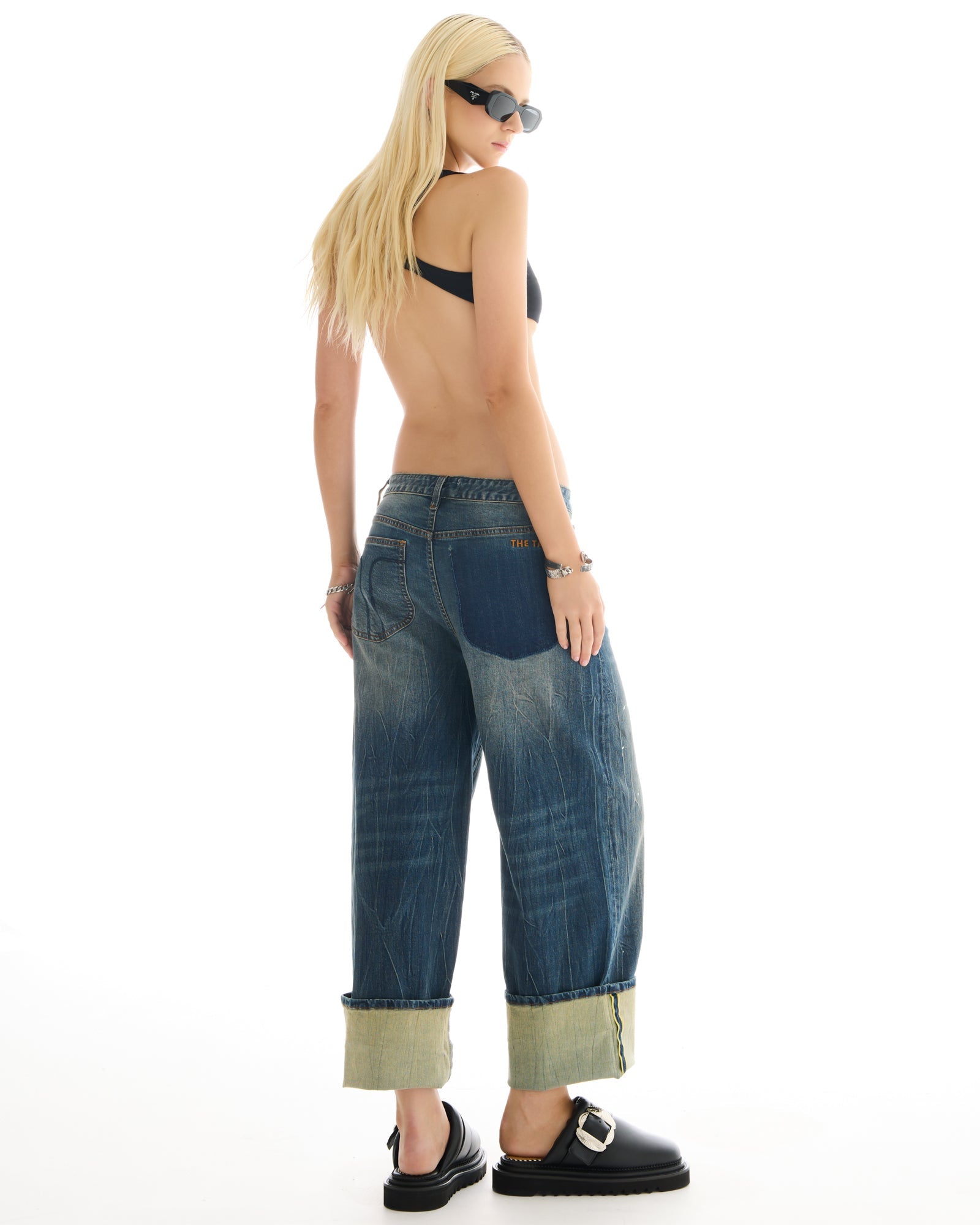 Selvedge Denim Cross Over Slouch Jeans by THE TALES - back view