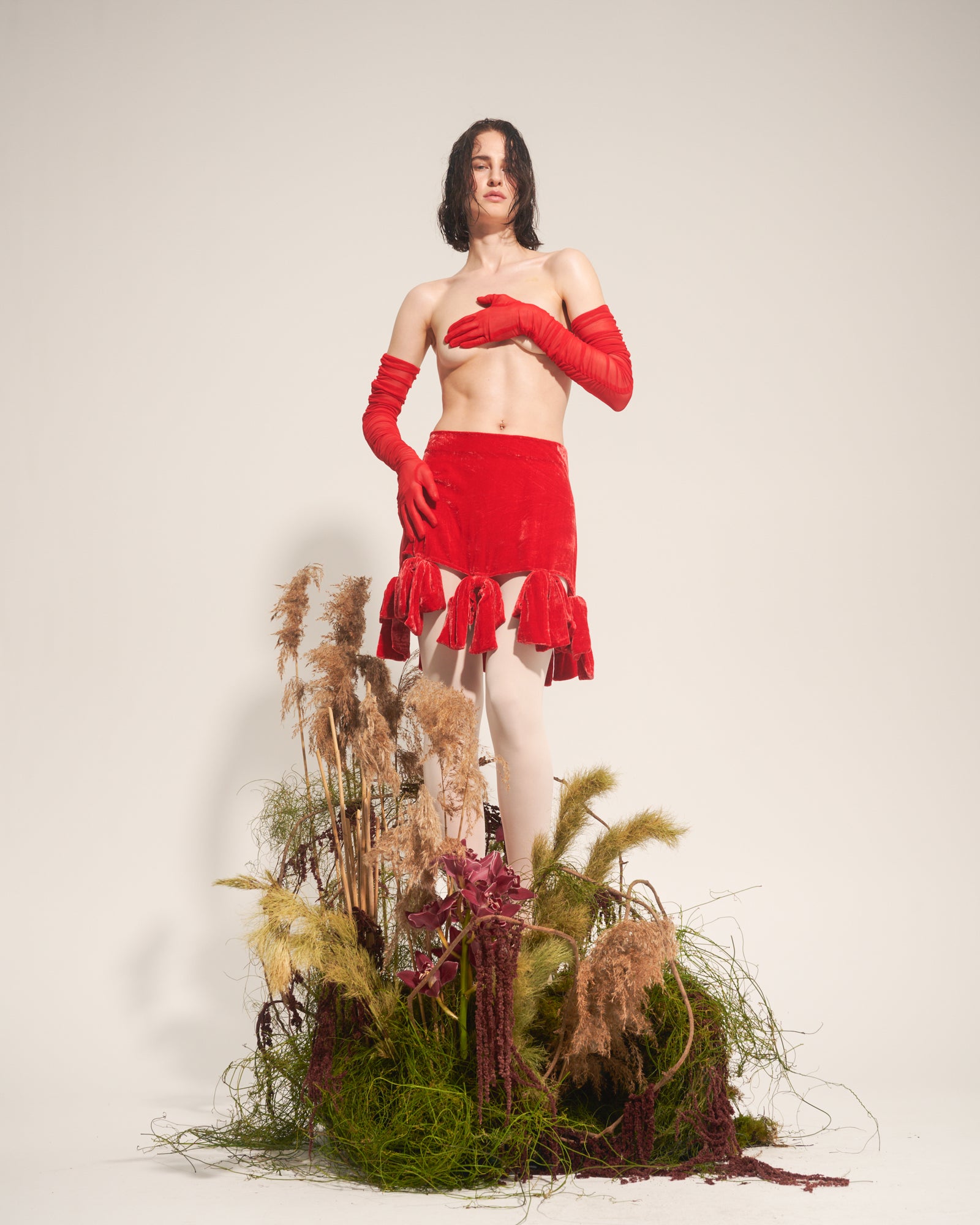 シルクベルベットのパーティーボウスカート