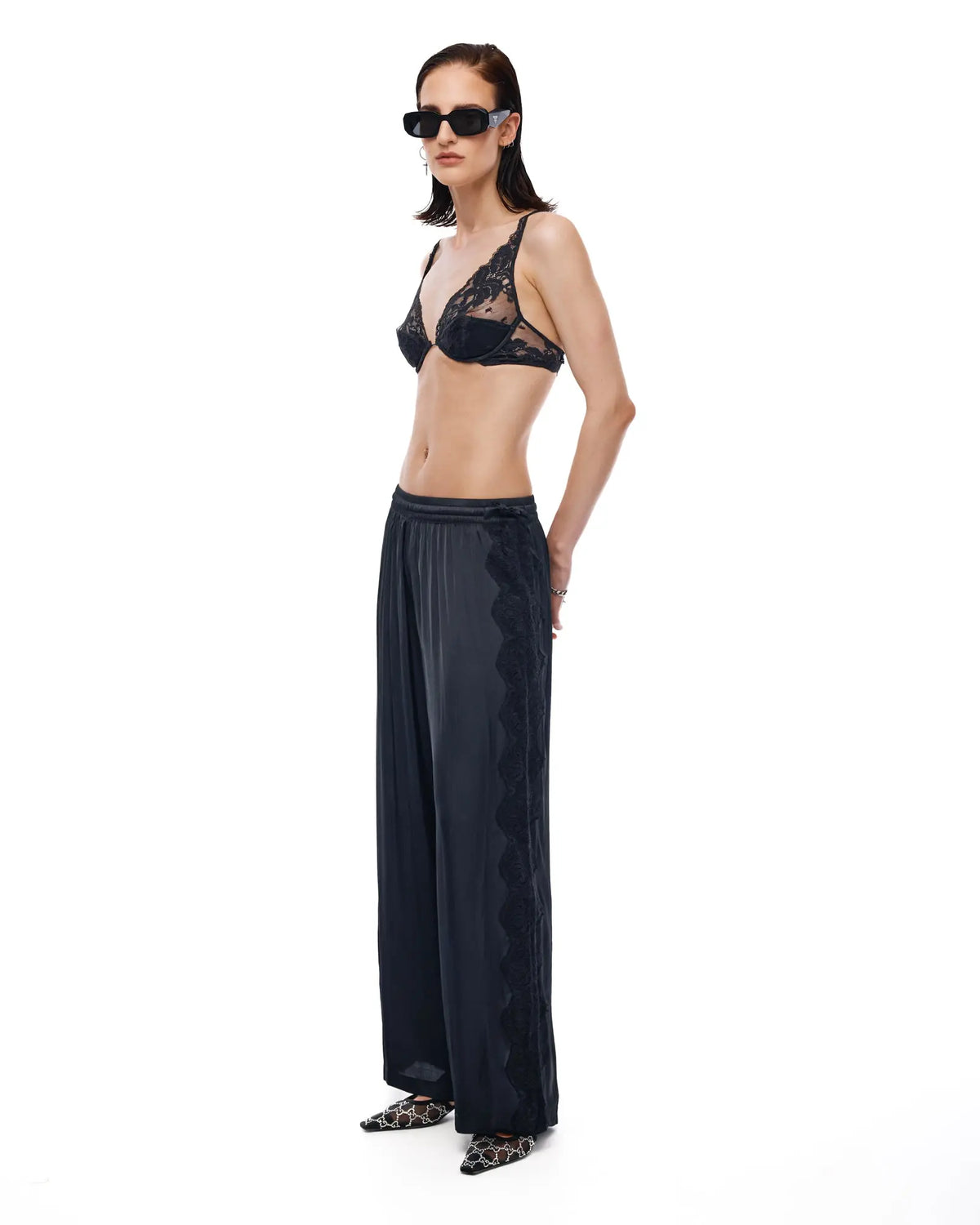 Satin and Lace Wide Leg Pants by THE TALES - front view