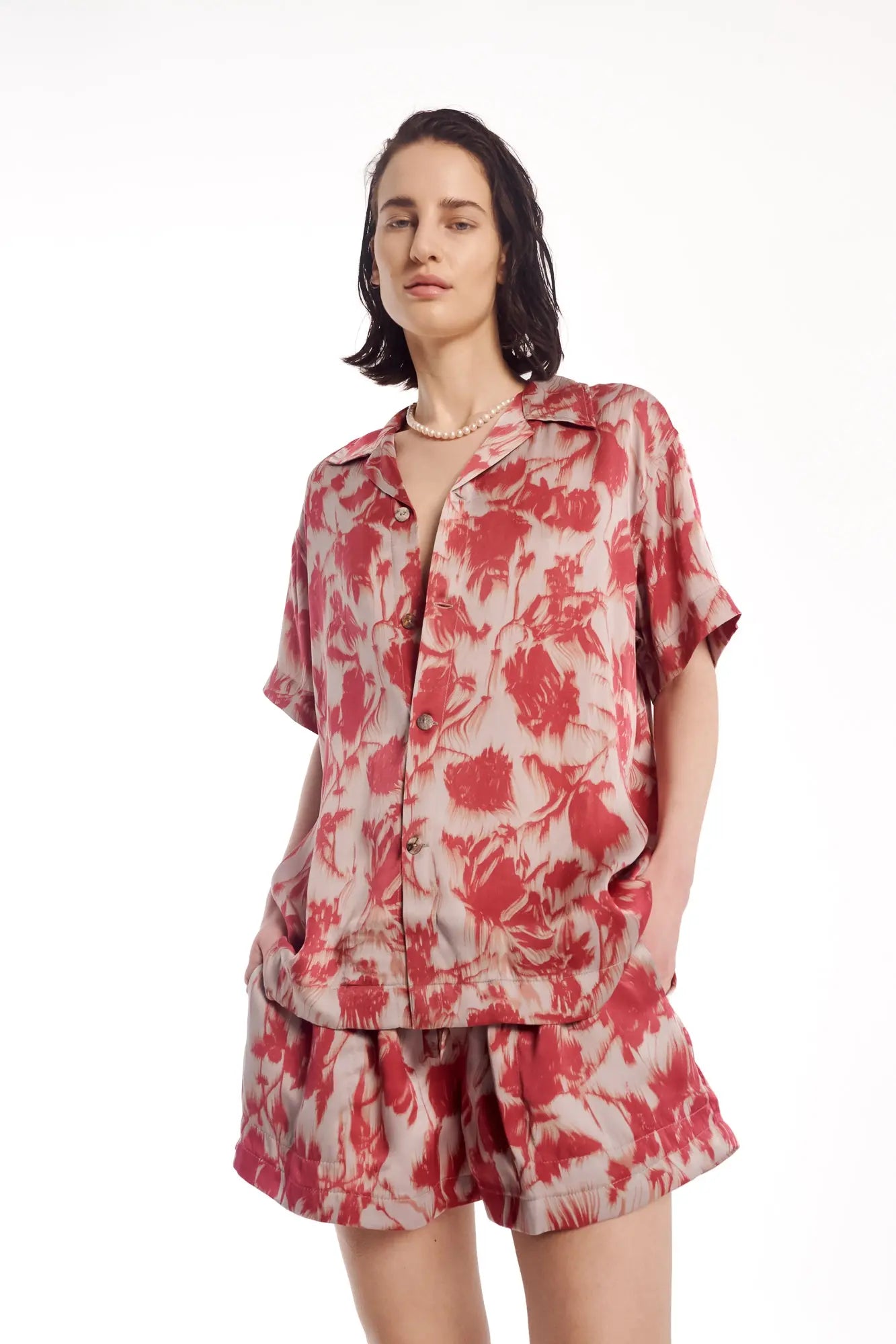 Italian Rose Satin Shorts by THE TALES - side view