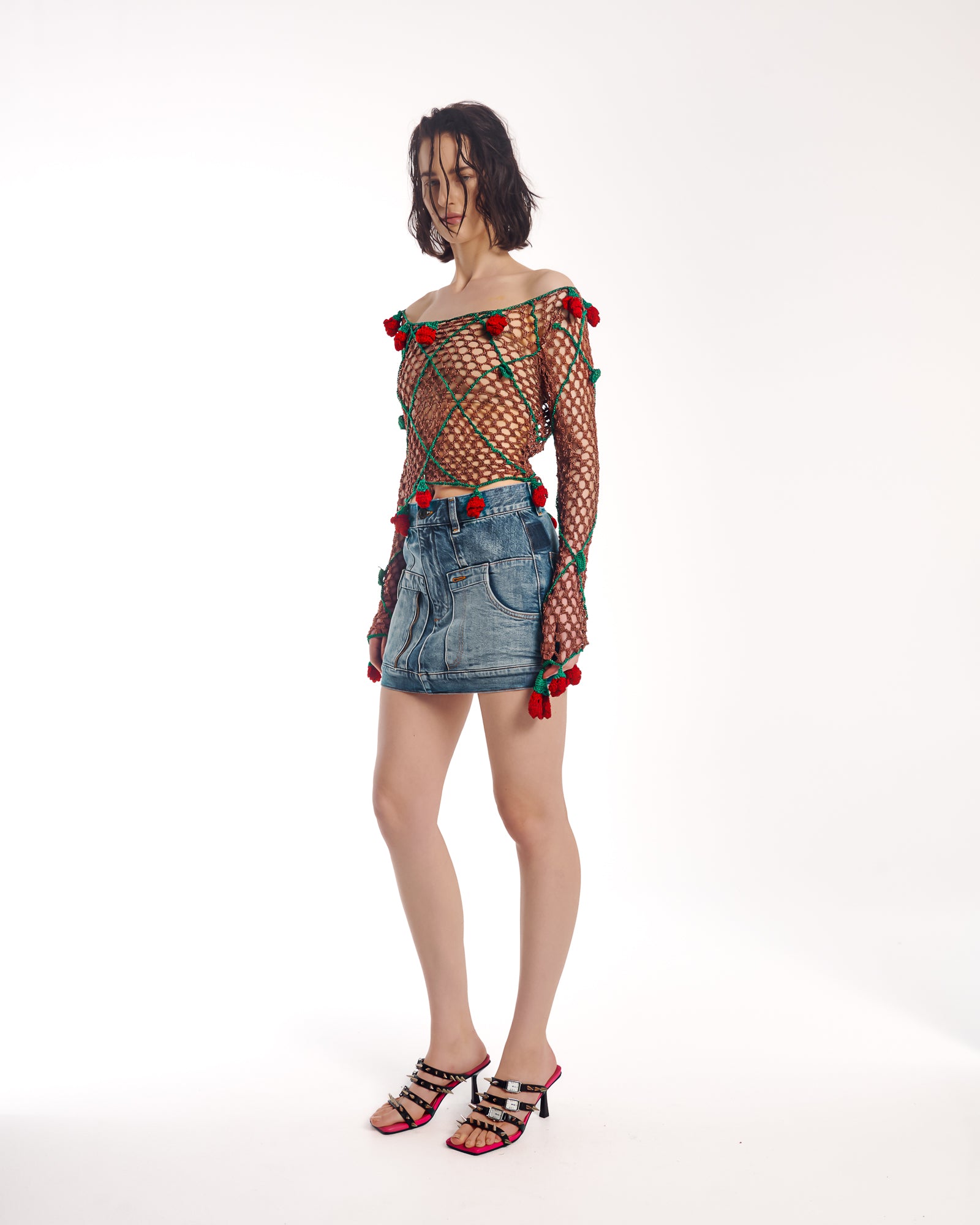 Couture Rose Hand Crochet Mesh Long Sleeve Top