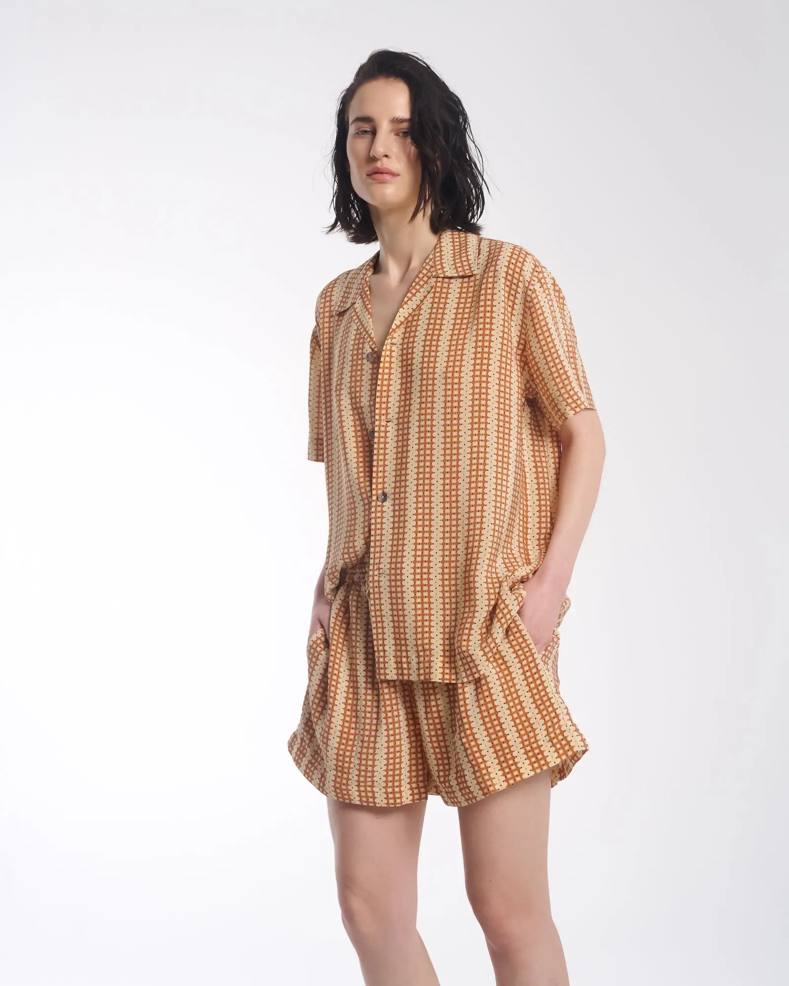 Retro Daisy Crepe Camp Shirt by THE TALES - side view
