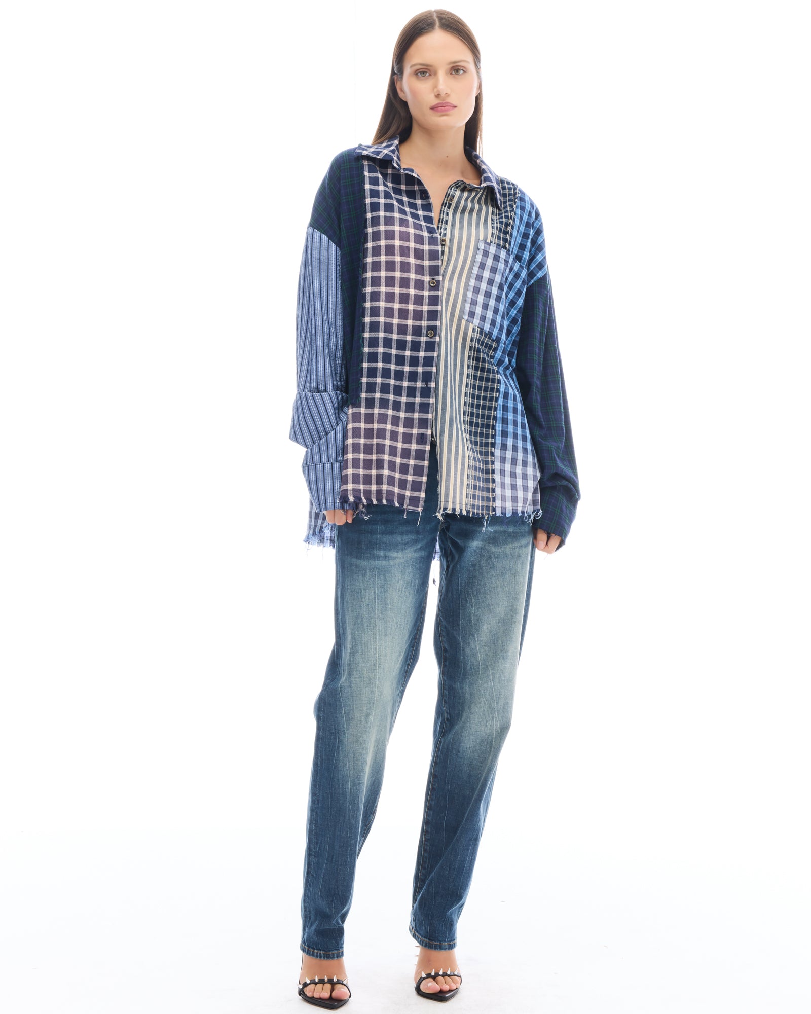 Patchwork Check Stripe Shirt