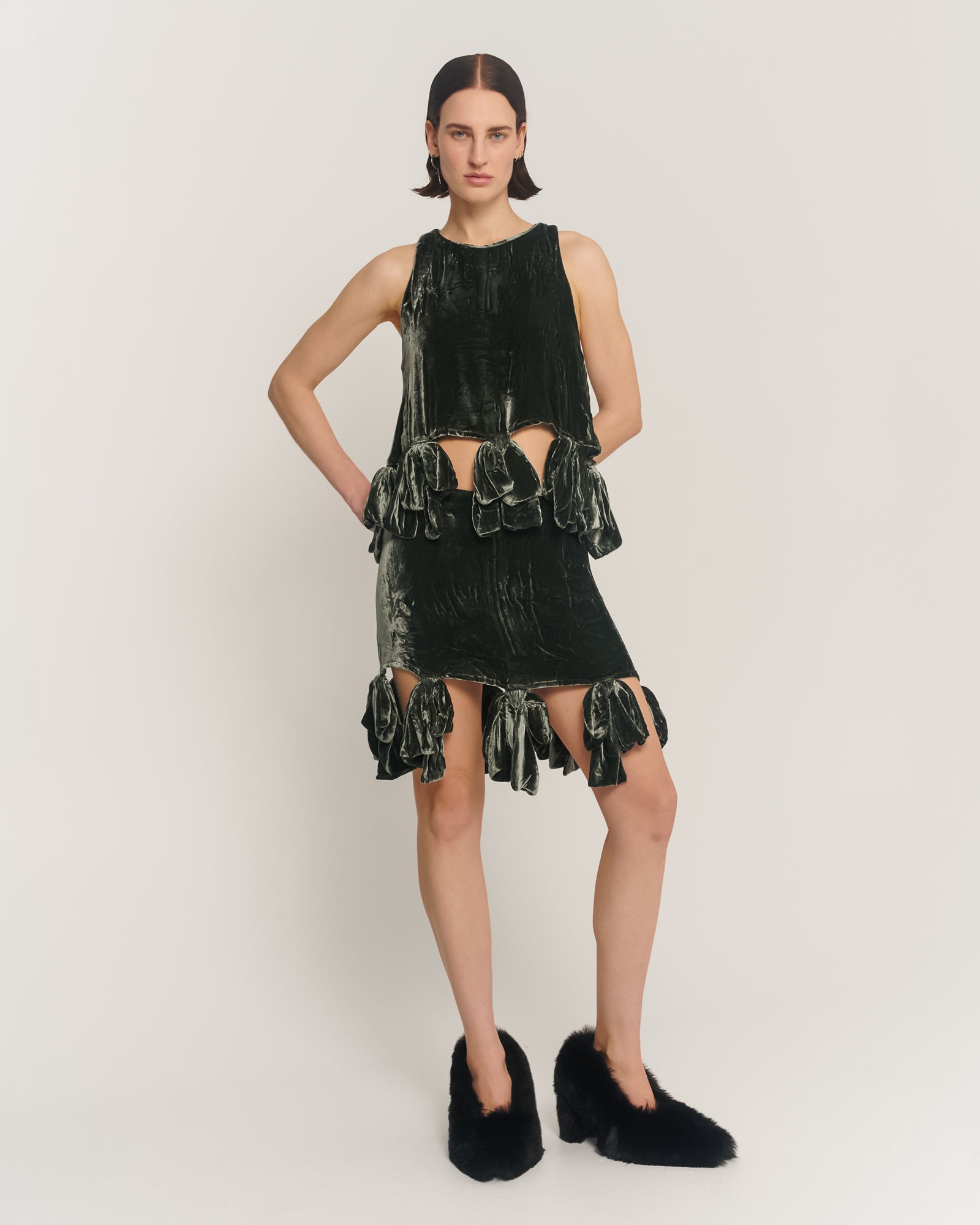 シルクベルベットのパーティーボウスカート