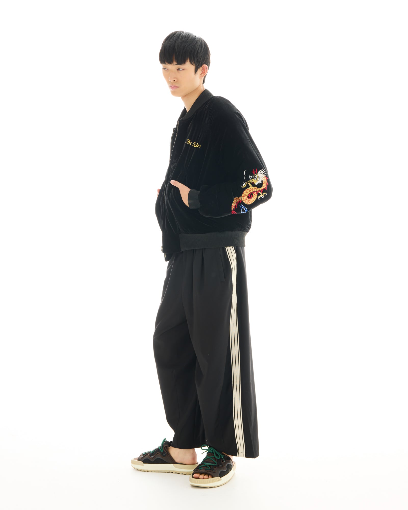 Tokyo Dragon Embroidered Velvet Bomber Jacket