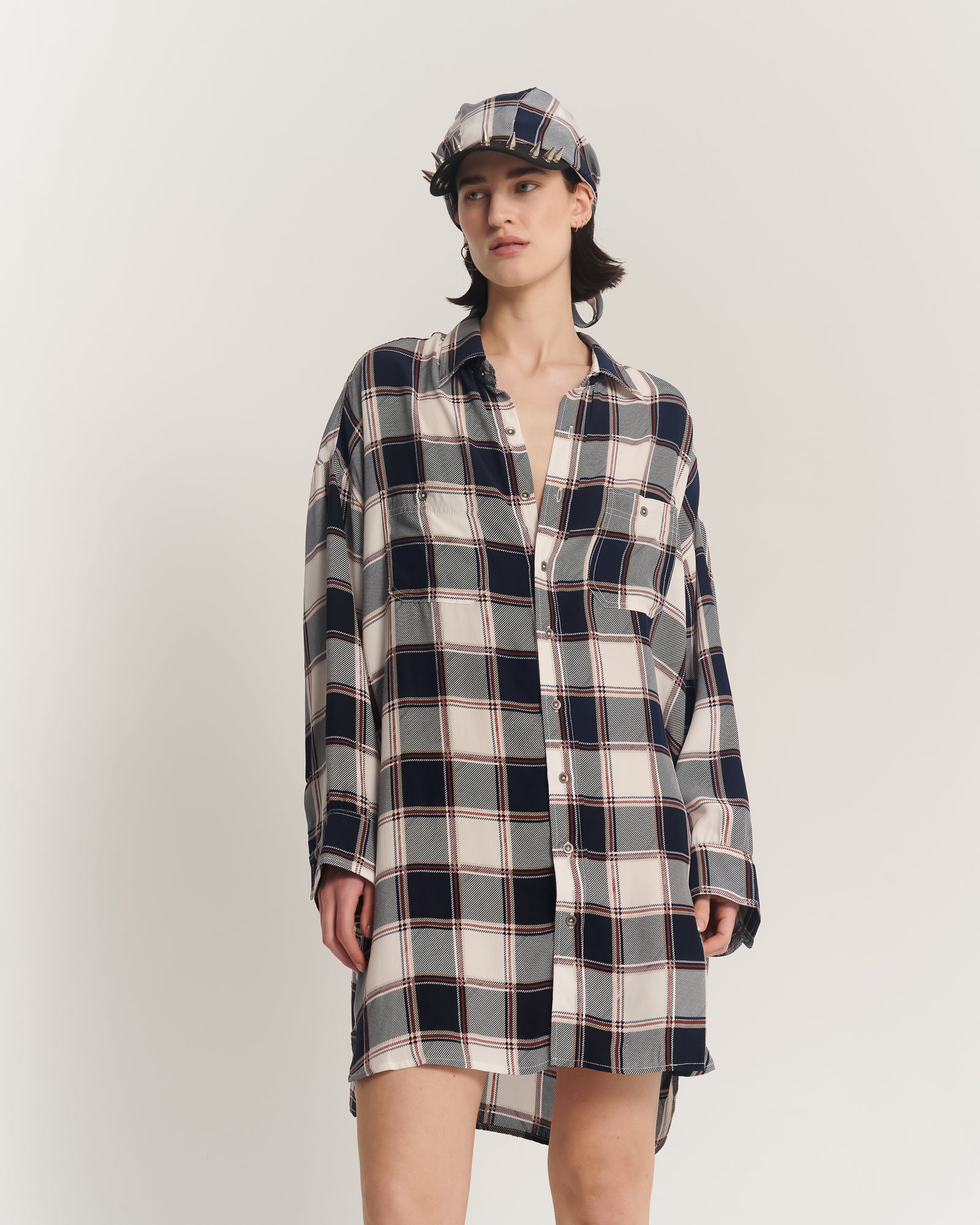Silk Check Oversized Shirt
