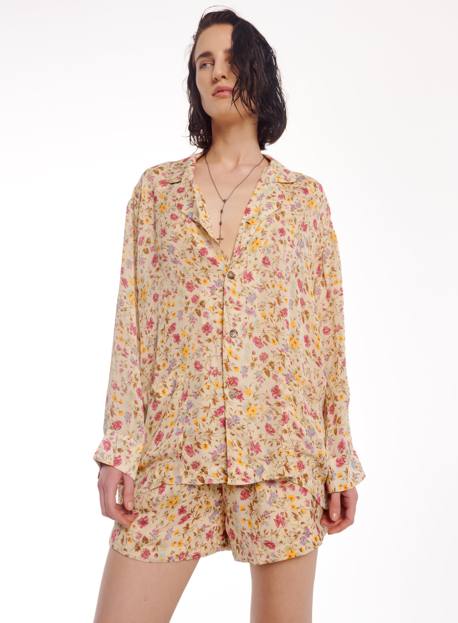 レトロデイジーシルククレープショーツ