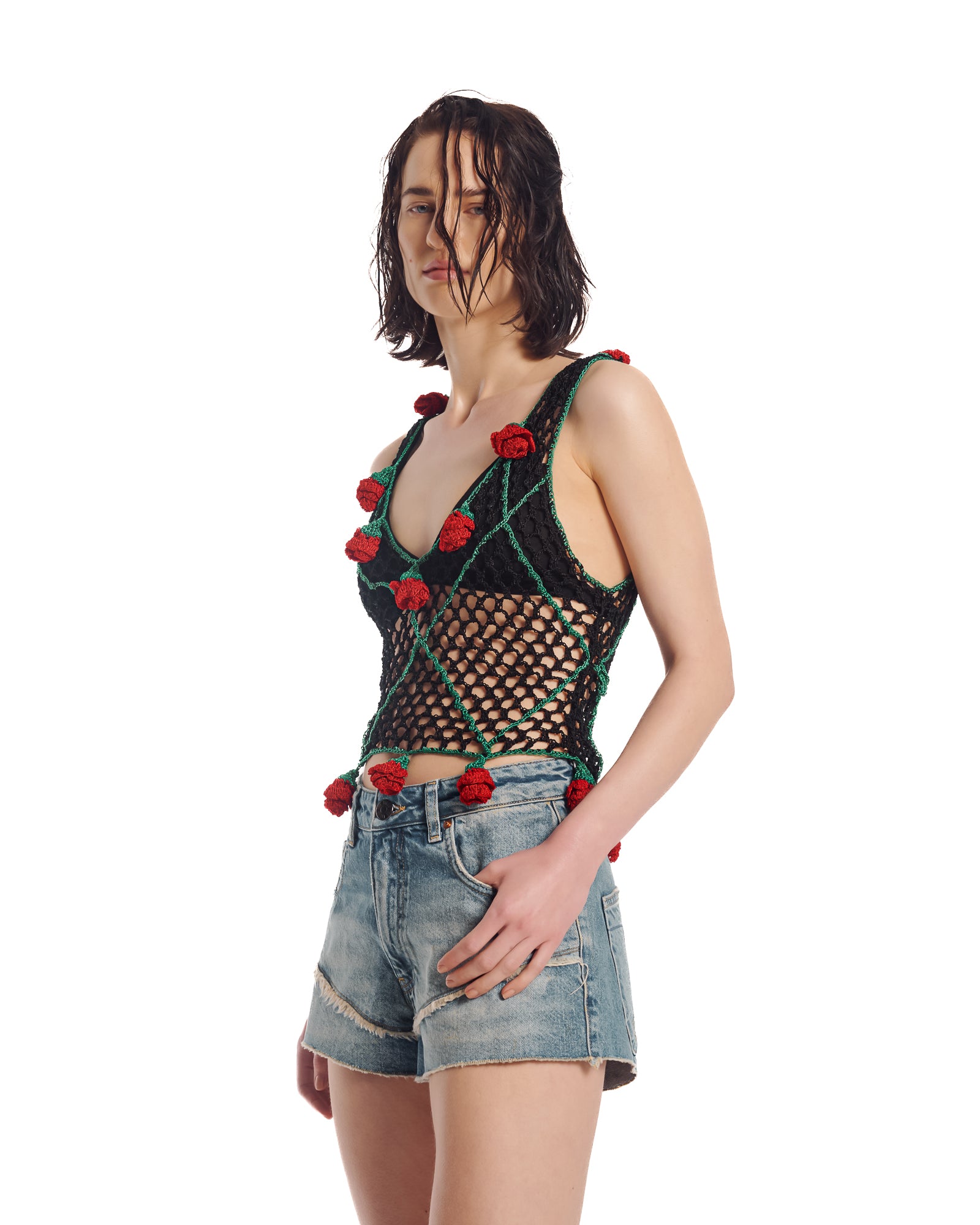 Couture Rose Hand Crochet Mesh Tank Top