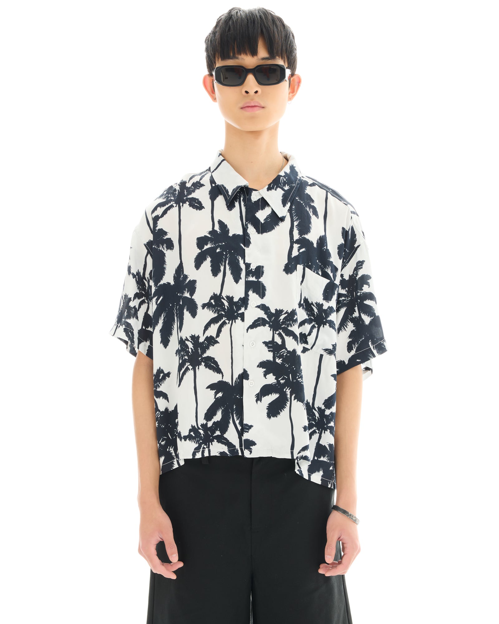 Mono Palm Oversized Silk Shirt
