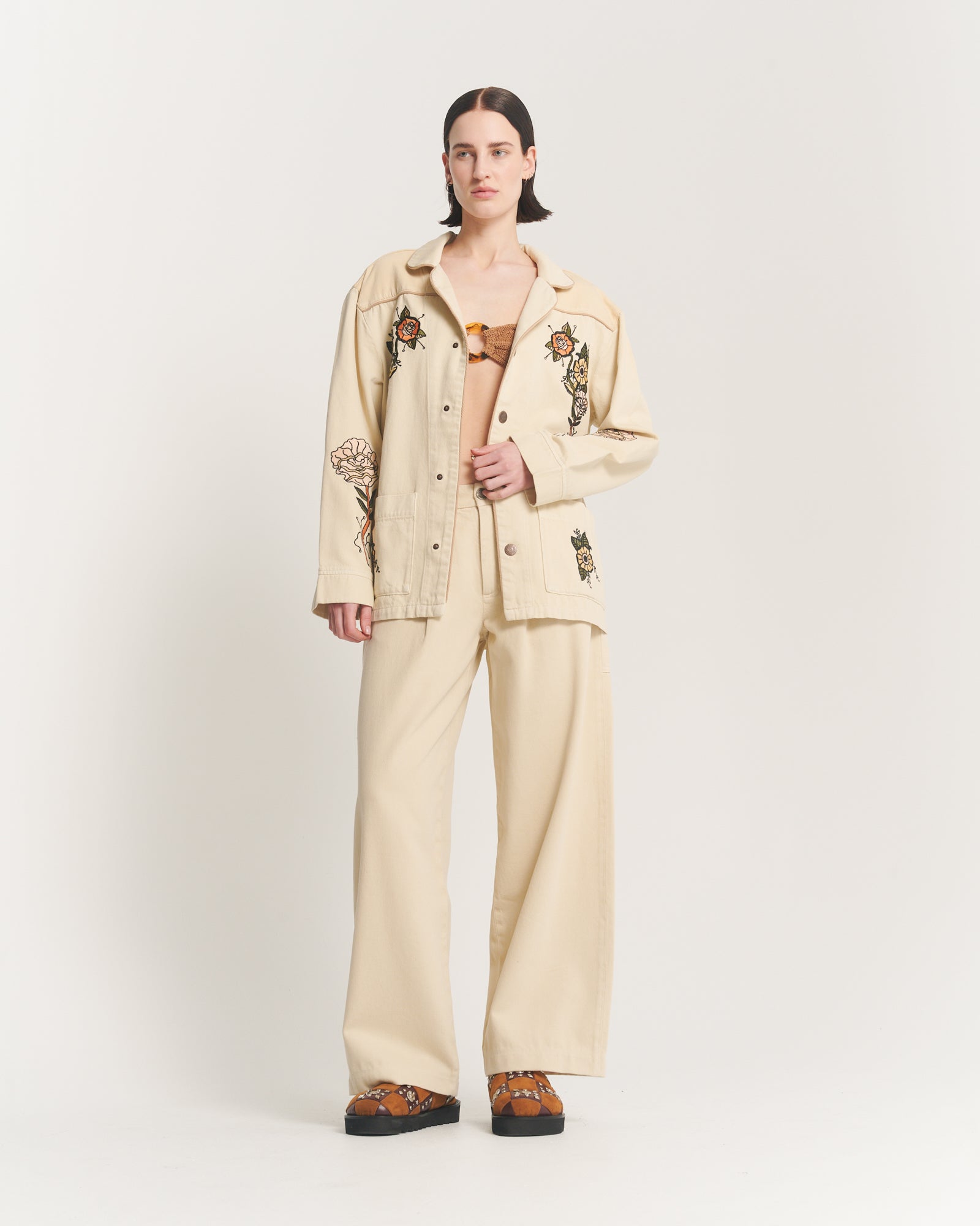 The Tales – Jeans-Overshirtjacke mit Blumenmuster