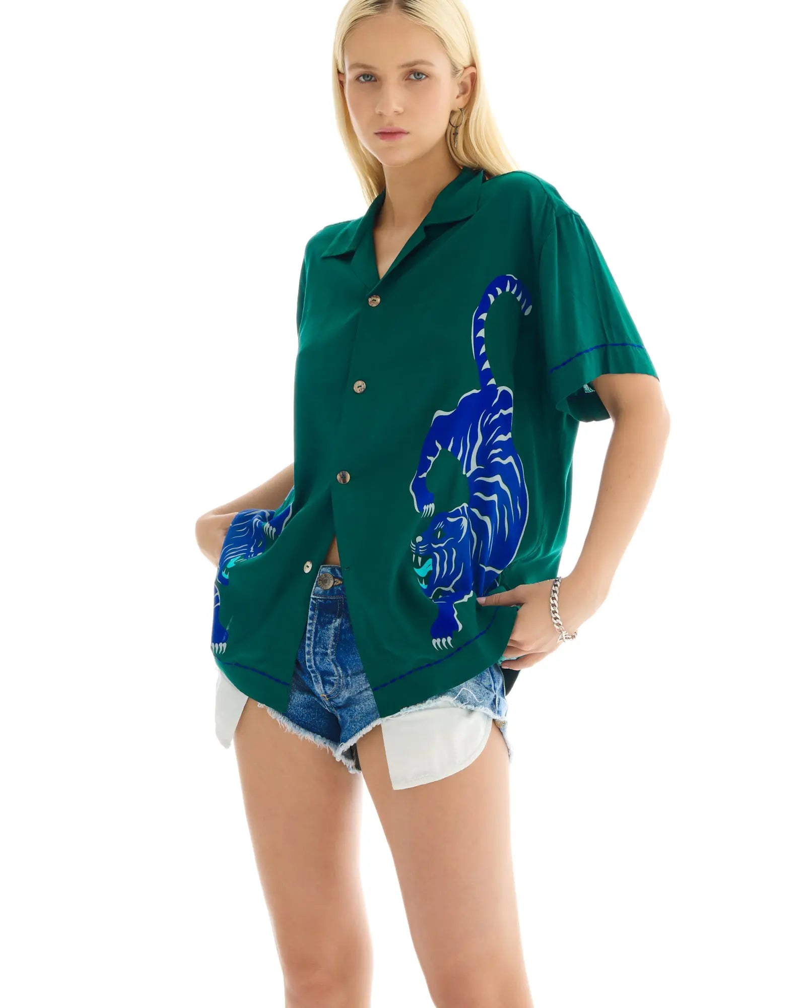 Crouching Tiger Emerald Camp Shirt by THE TALES - back view