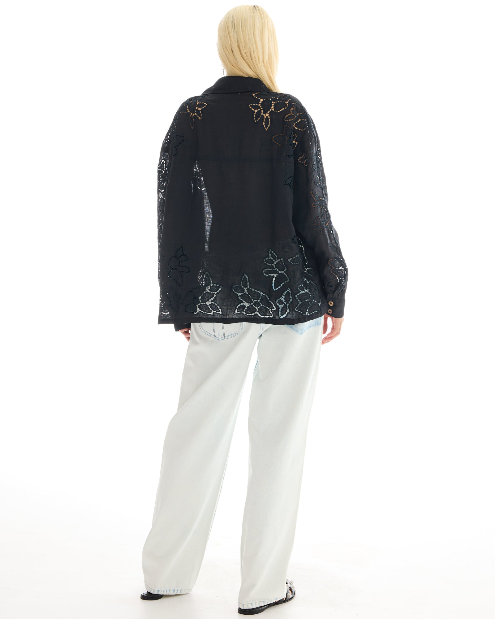 Hand Embroidered Cut Out Floral Linen Shirt
