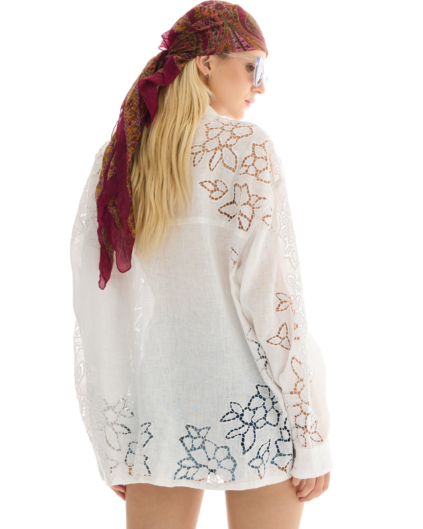 Ophelia Hand Embroidered Cut Out Floral Linen Shirt