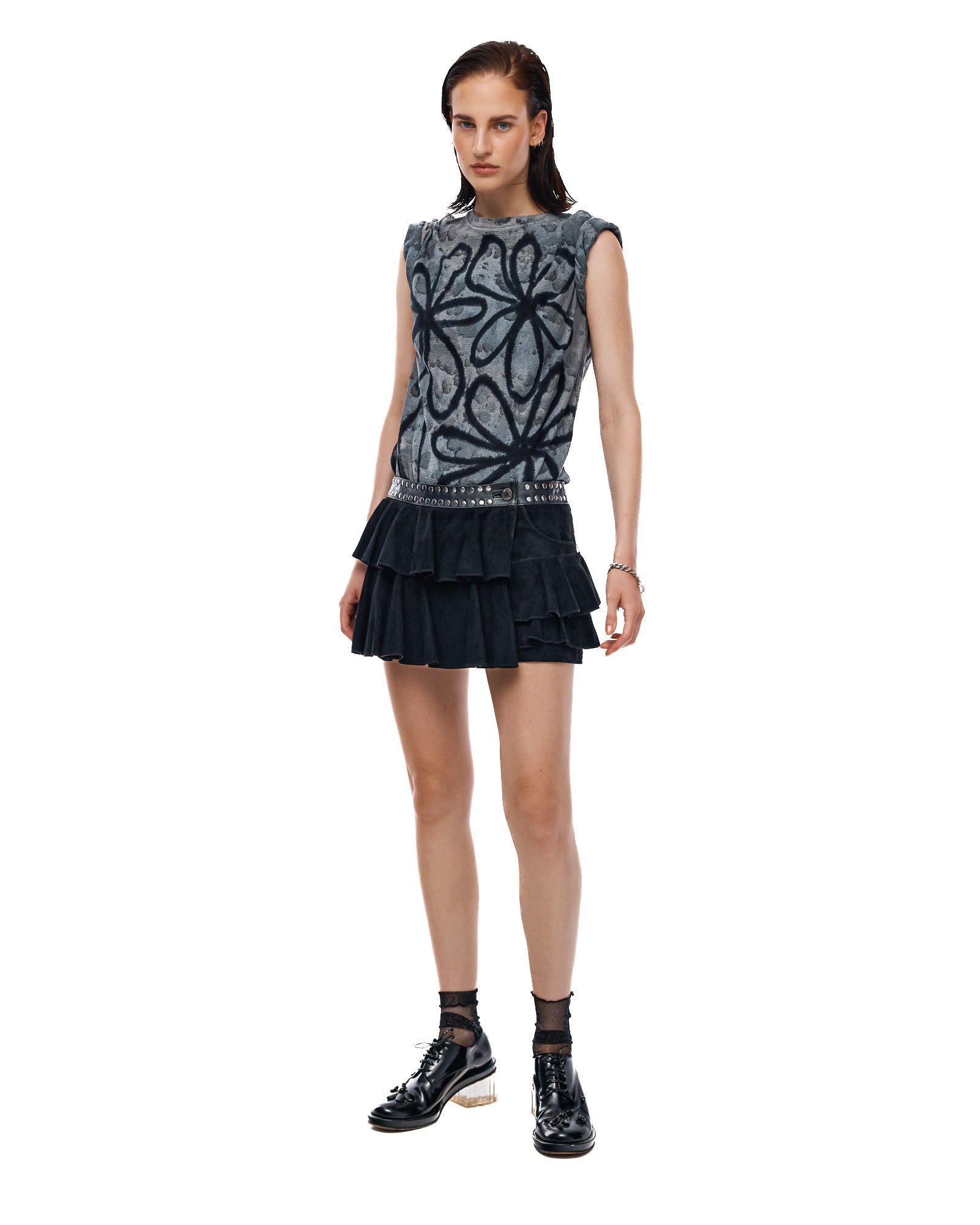 The Tales Wrap Leather Frill Skirt