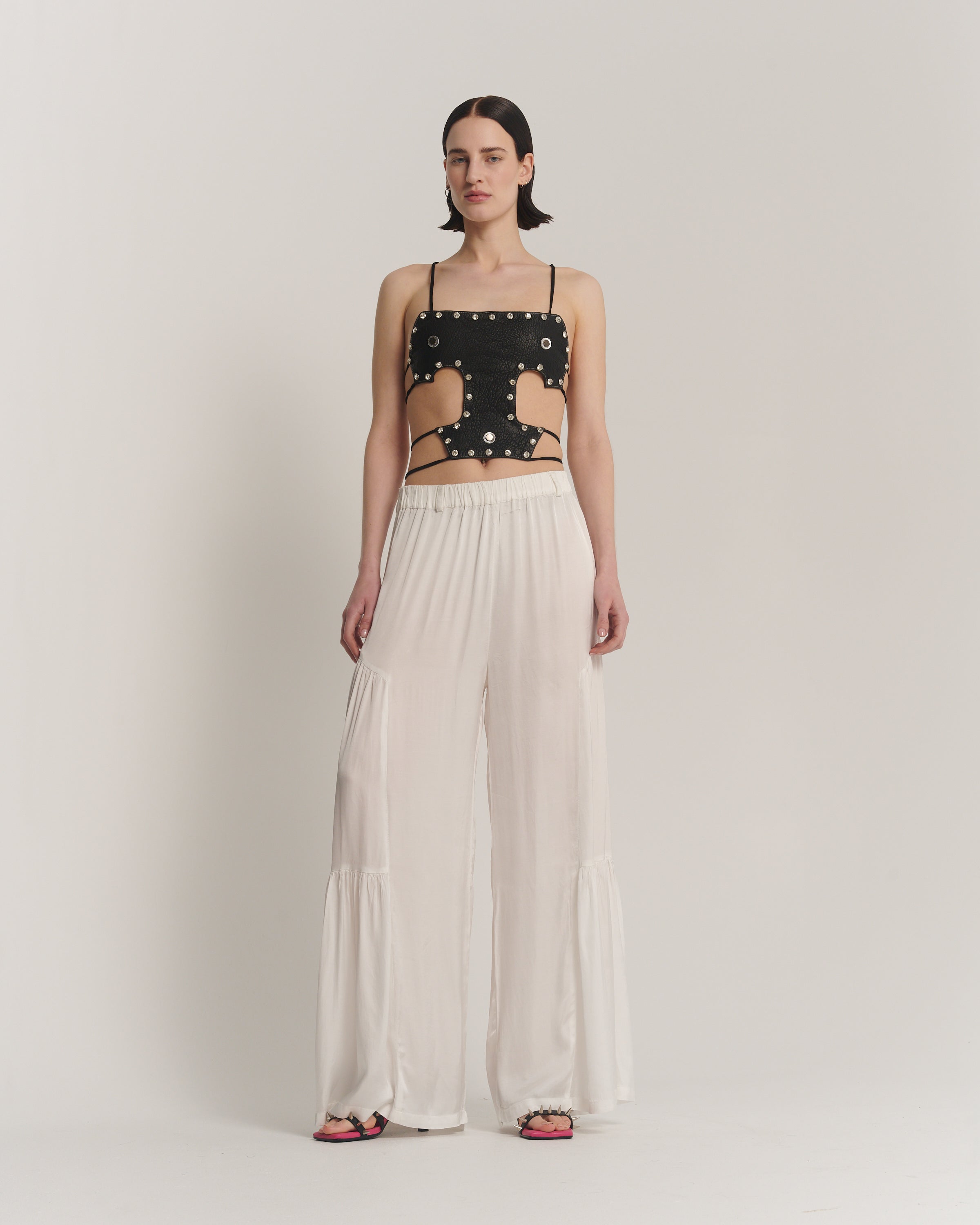 クリーム色のシルクペザントパンツ