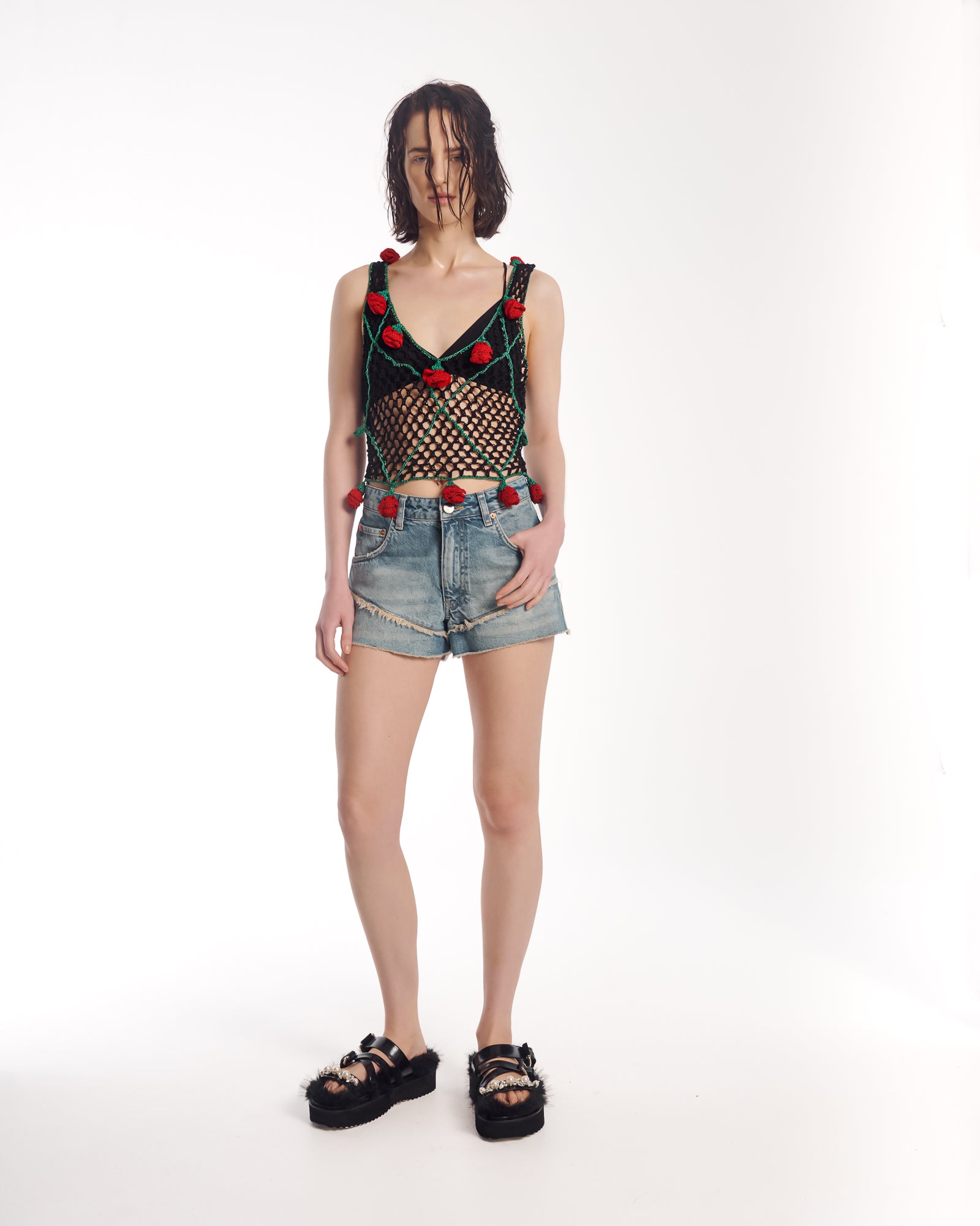 Couture Rose Hand Crochet Mesh Tank Top