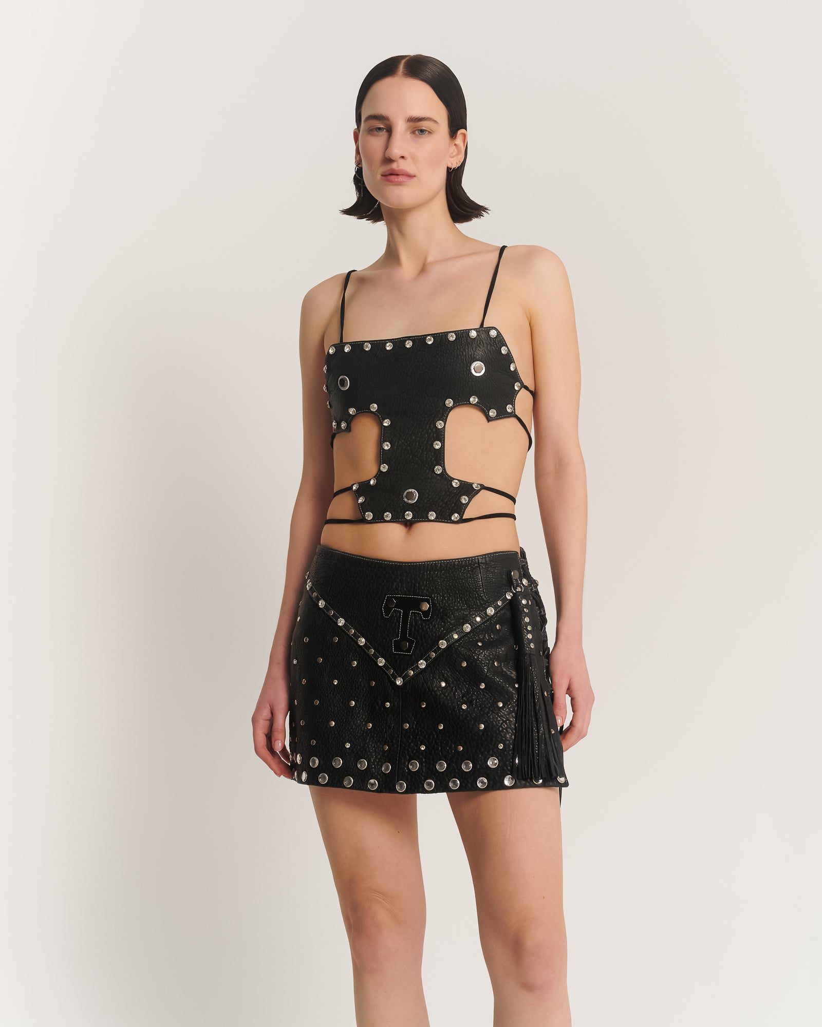 Heaven Sent Me Embellished Leather Top