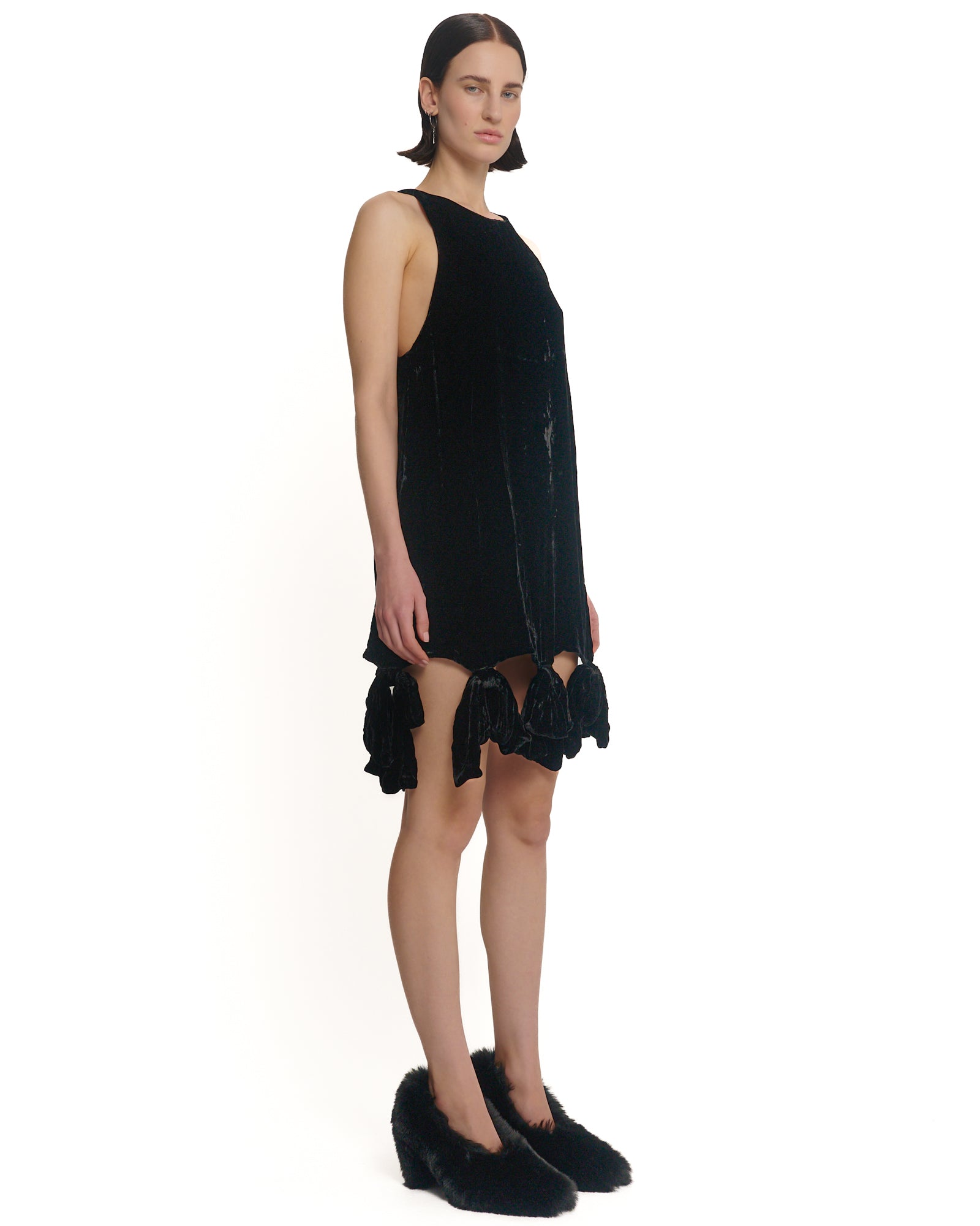Silk Velvet Party Bow Mini Dress