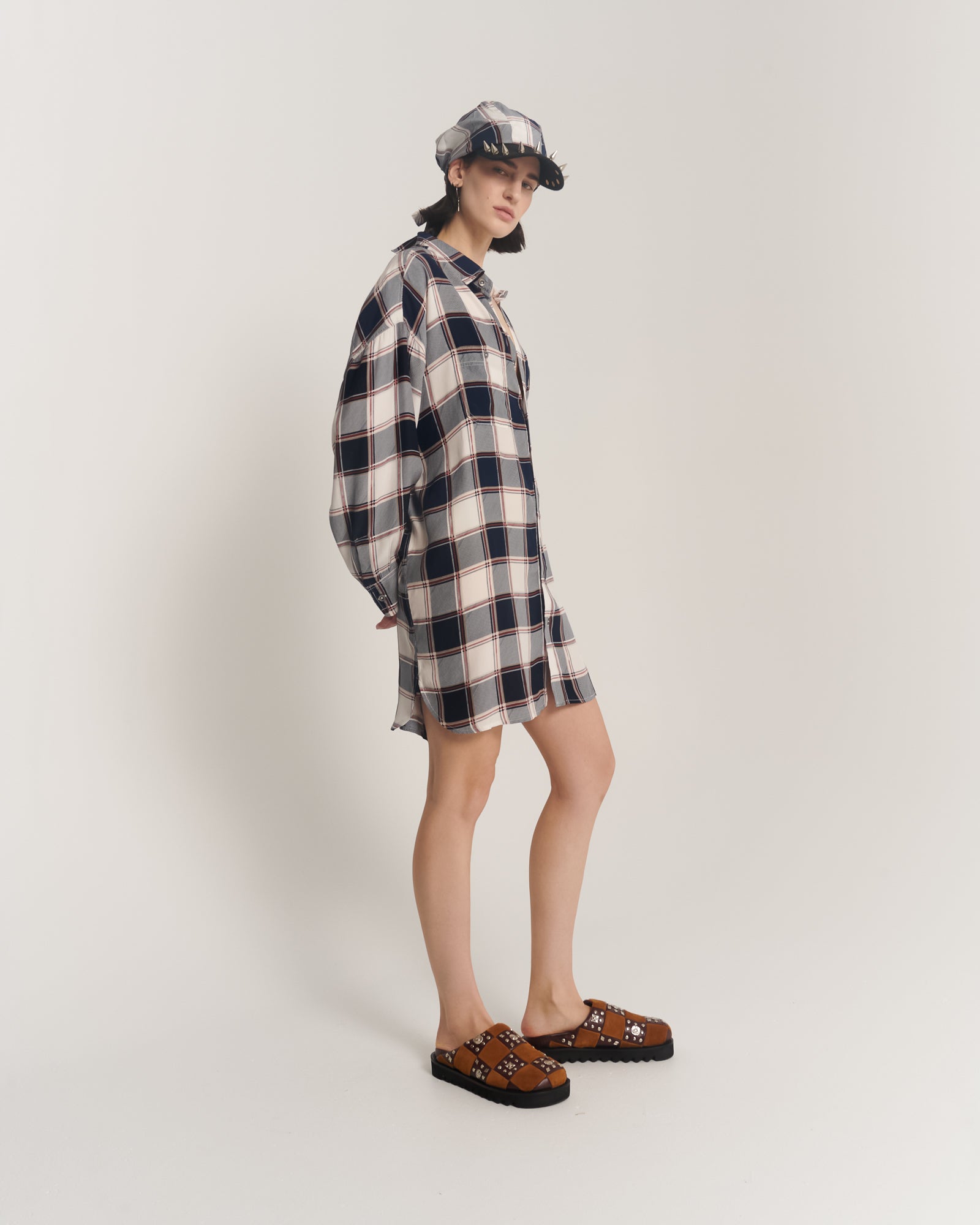 Silk Check Oversized Shirt