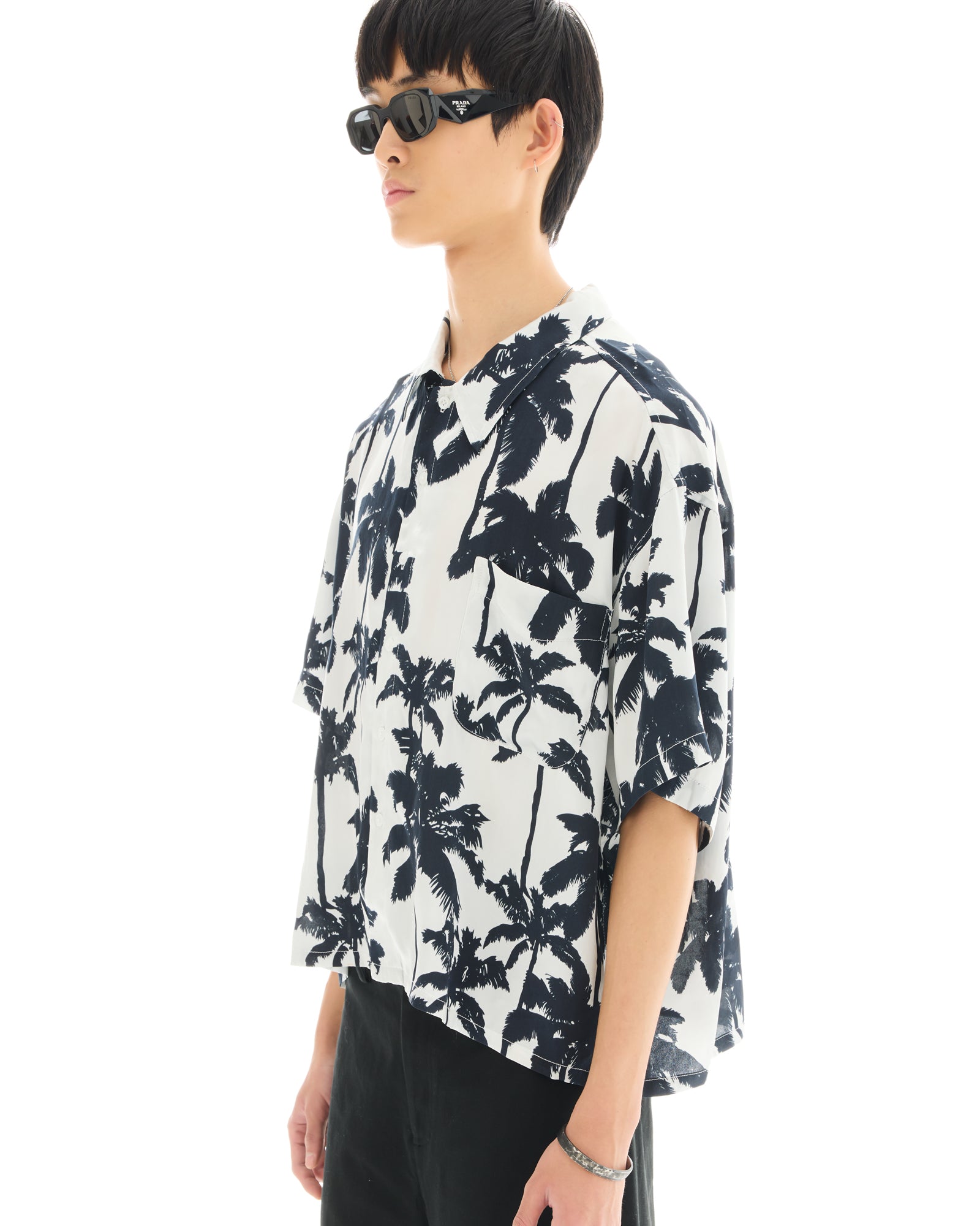 Mono Palm Oversized Silk Shirt