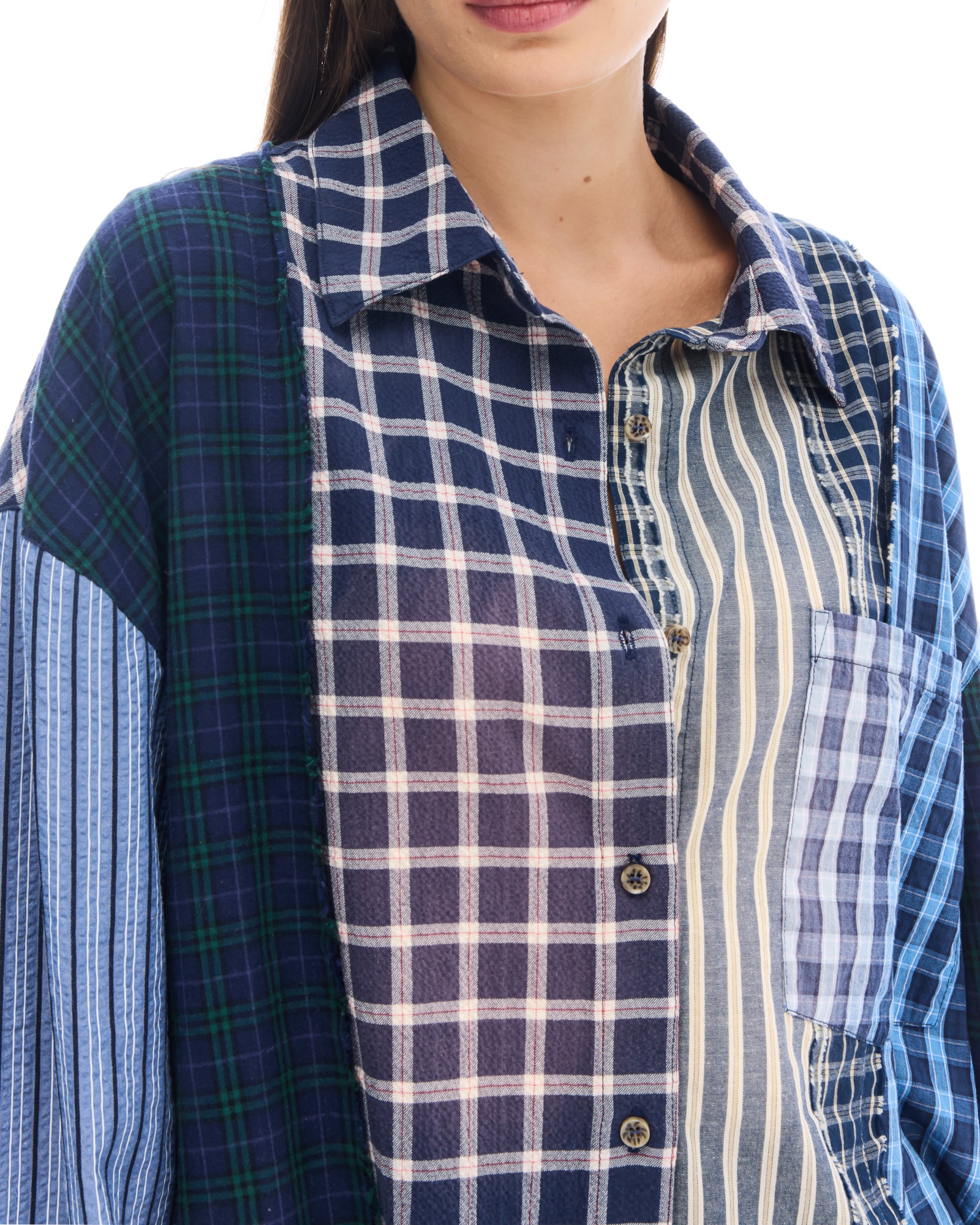 Patchwork Check Stripe Shirt