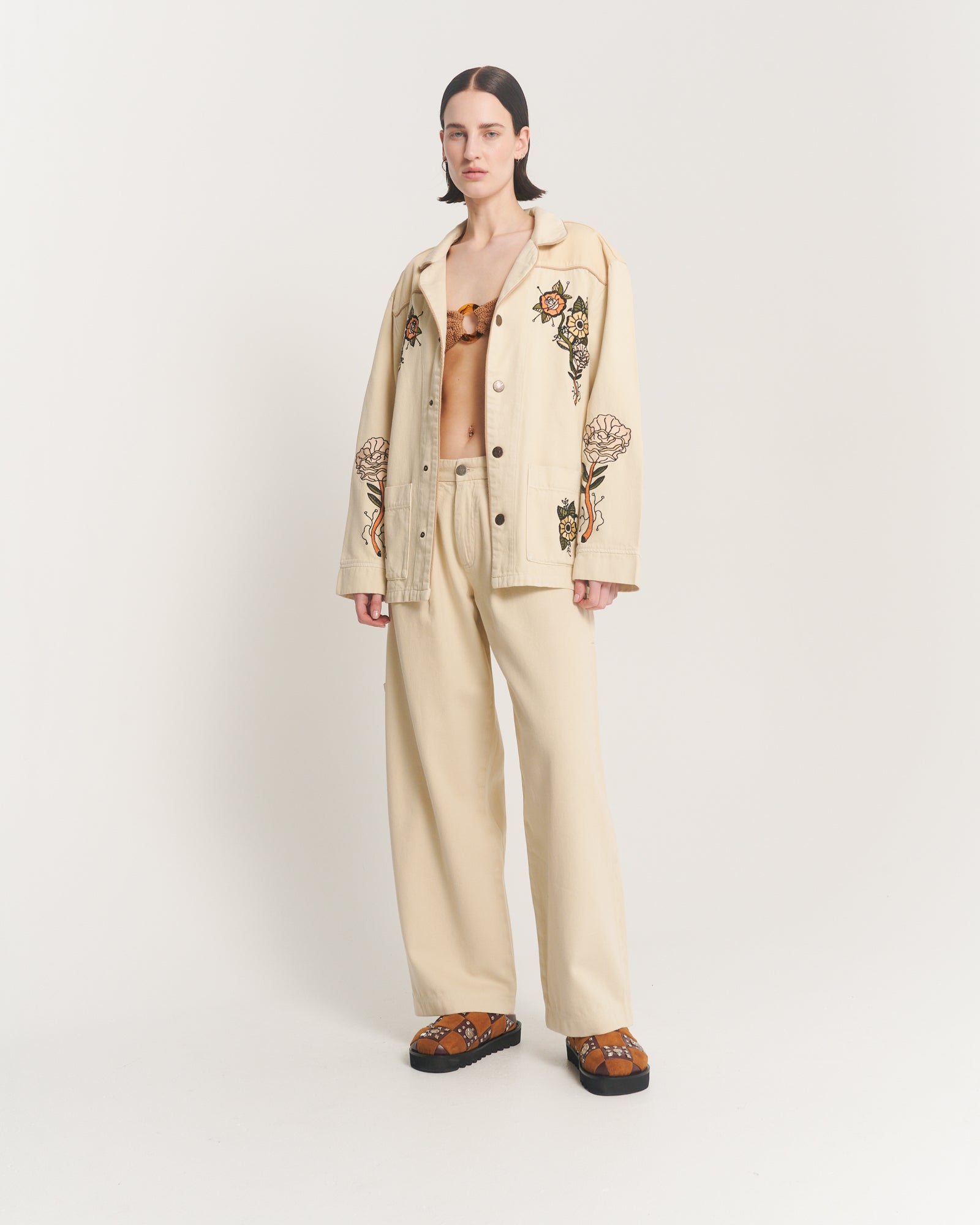 The Tales – Jeans-Overshirtjacke mit Blumenmuster