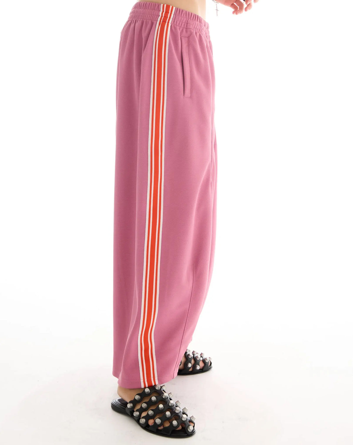The Tales Harajuku Muted Pink Track Pant by THE TALES - pink colorway, detail view