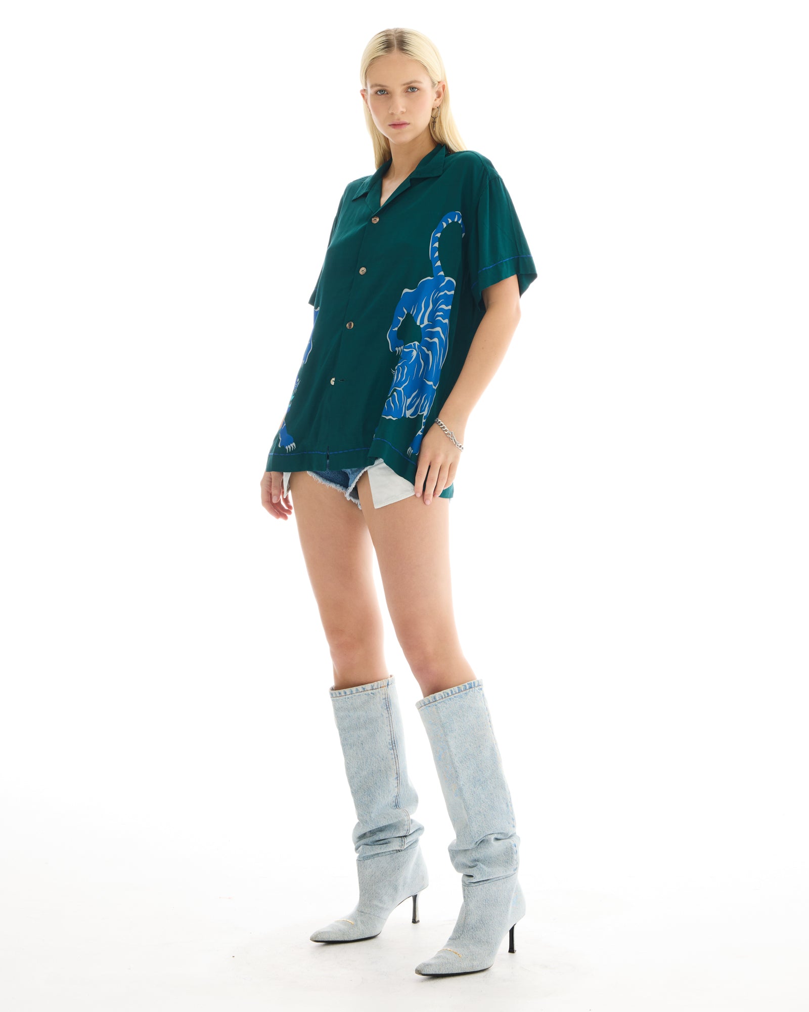 Crouching Tiger Emerald Camp Shirt