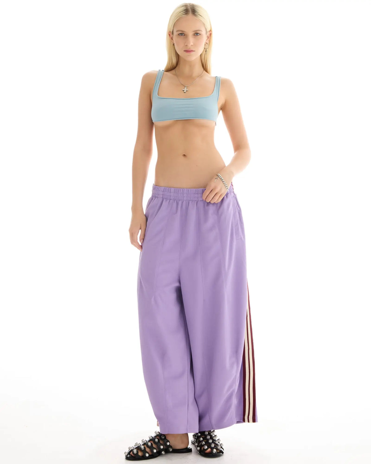 The Tales Harajuku Purple Track Pant by THE TALES - purple colorway, detail view