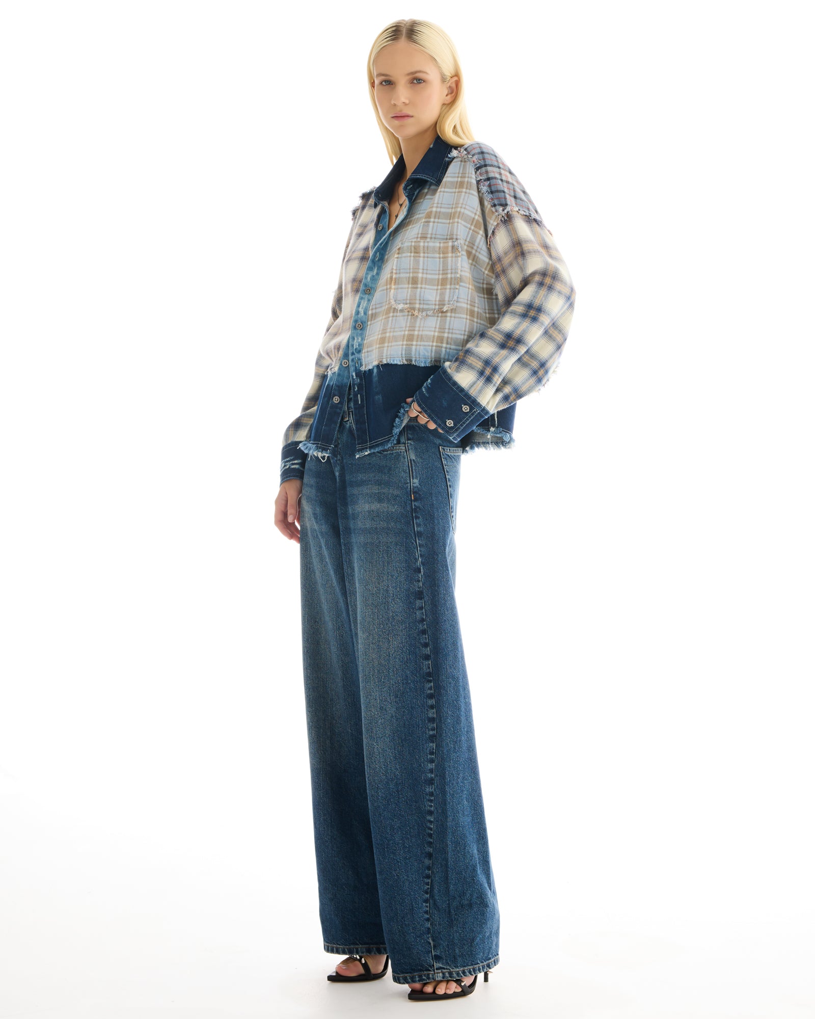 Mixed Flannel And Denim Shirt
