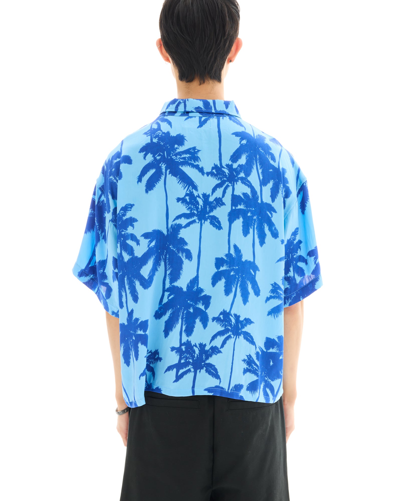 Blue Palm Oversized Silk Shirt