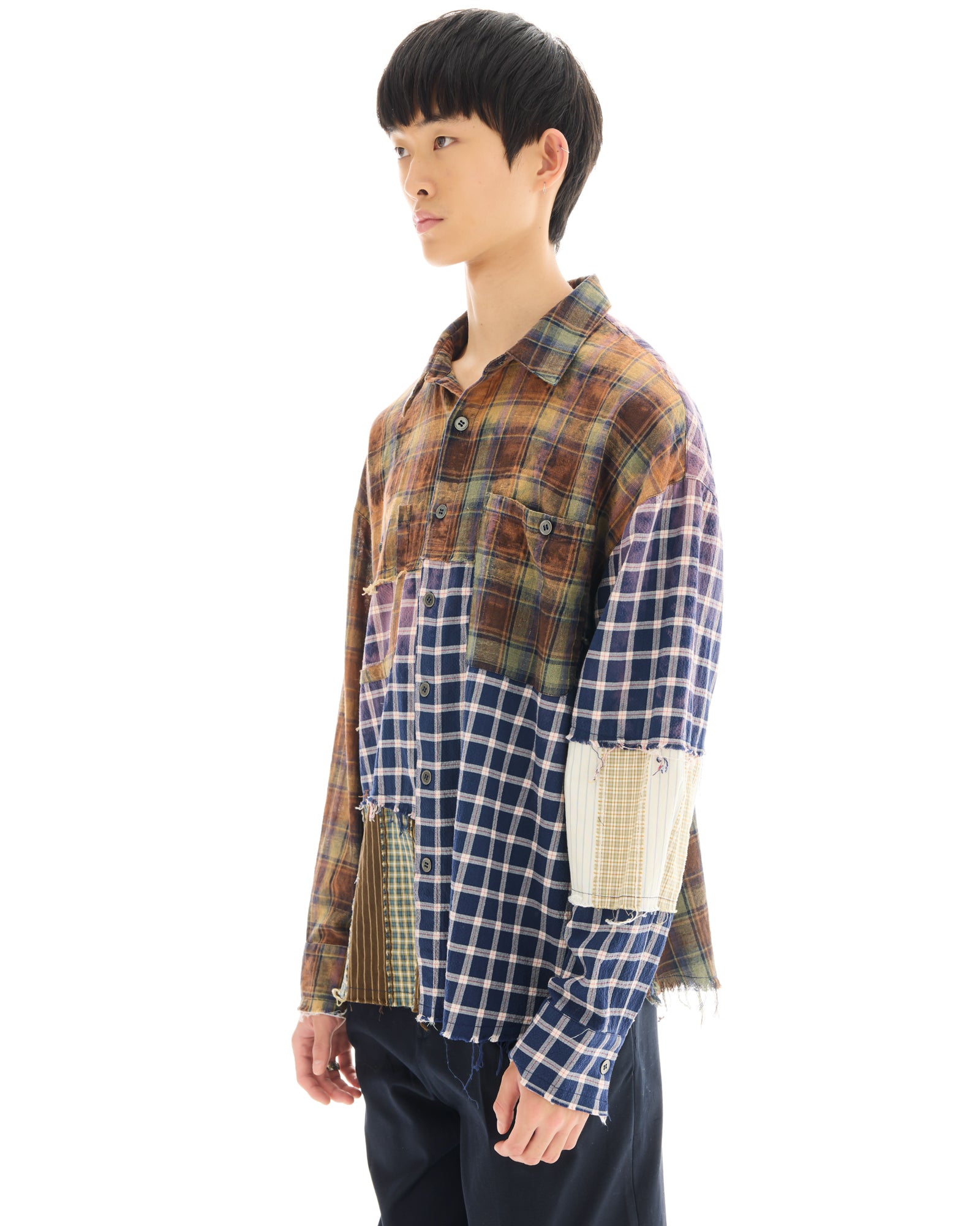 Reworked and Destroyed Mixed Check Shirt