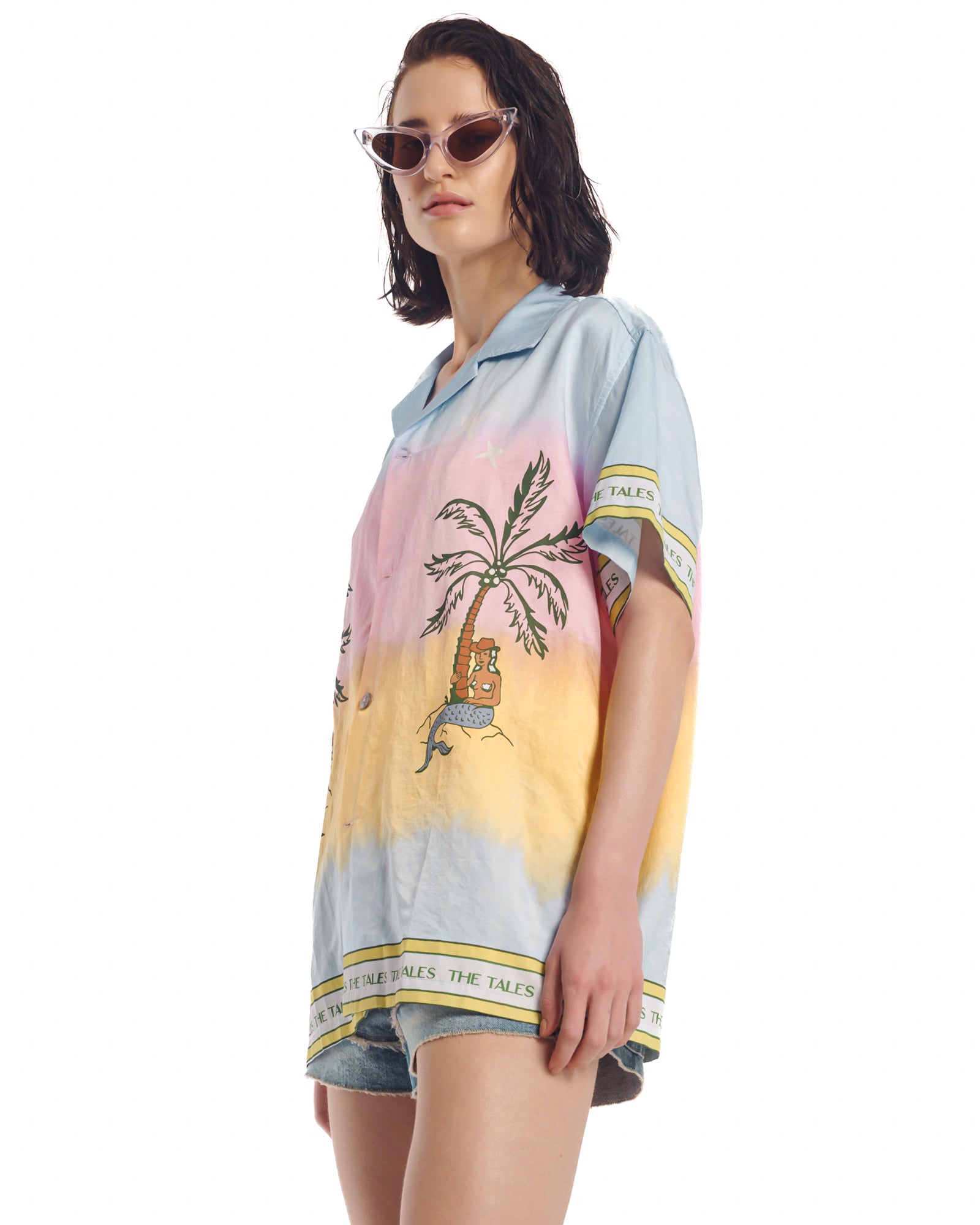 Cowboy Mermaid hand Dyed Camp Shirt