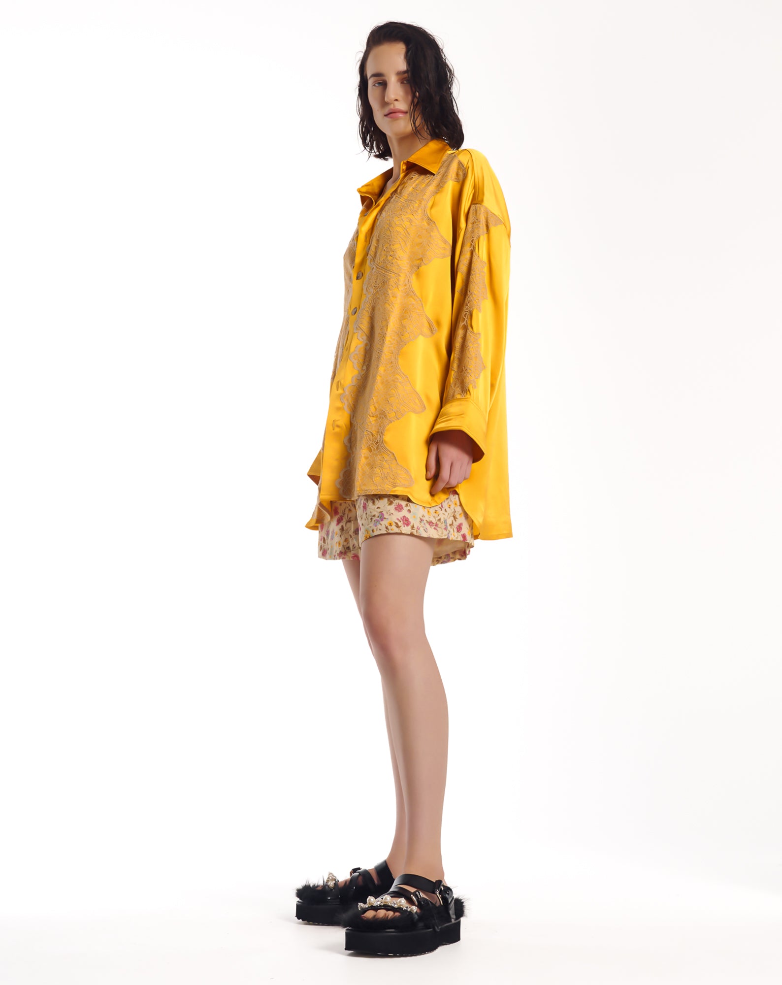 レトロデイジーシルククレープショーツ