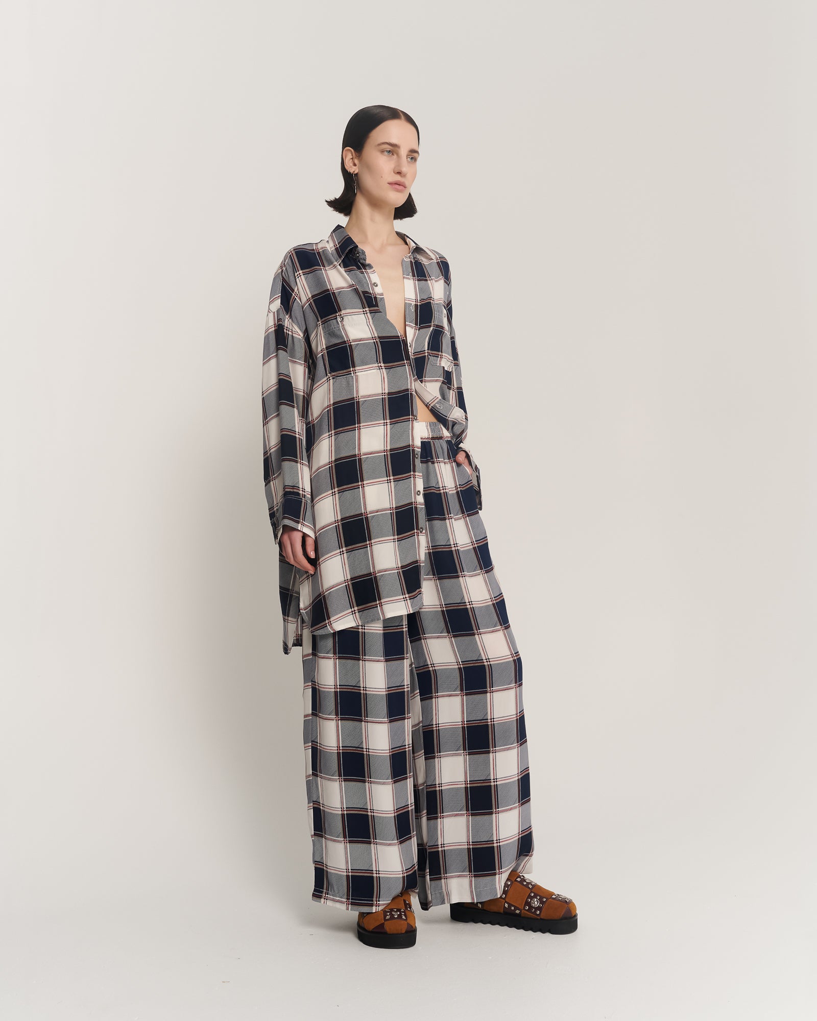 Silk Check Oversized Shirt