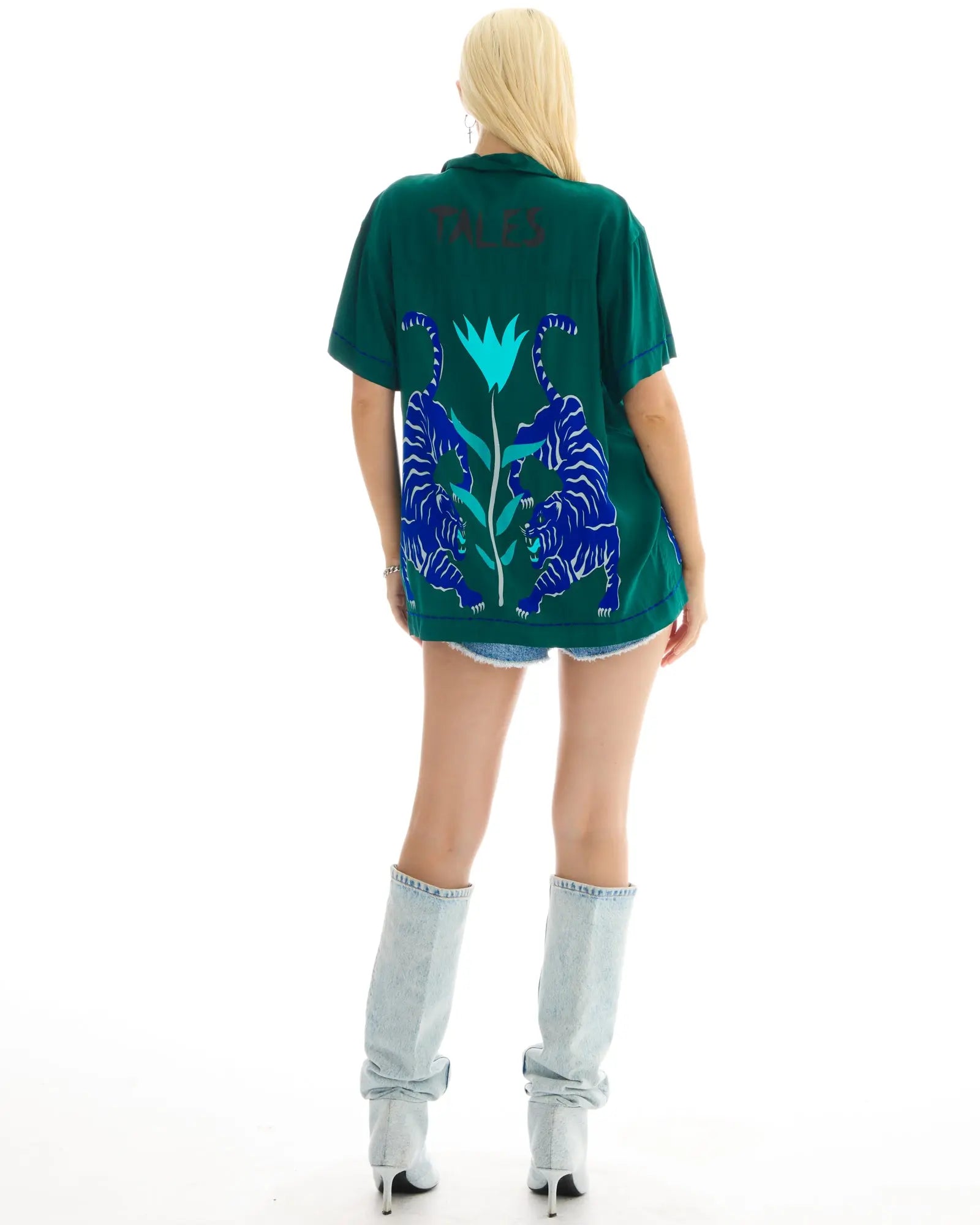 Crouching Tiger Emerald Camp Shirt by THE TALES - detail view