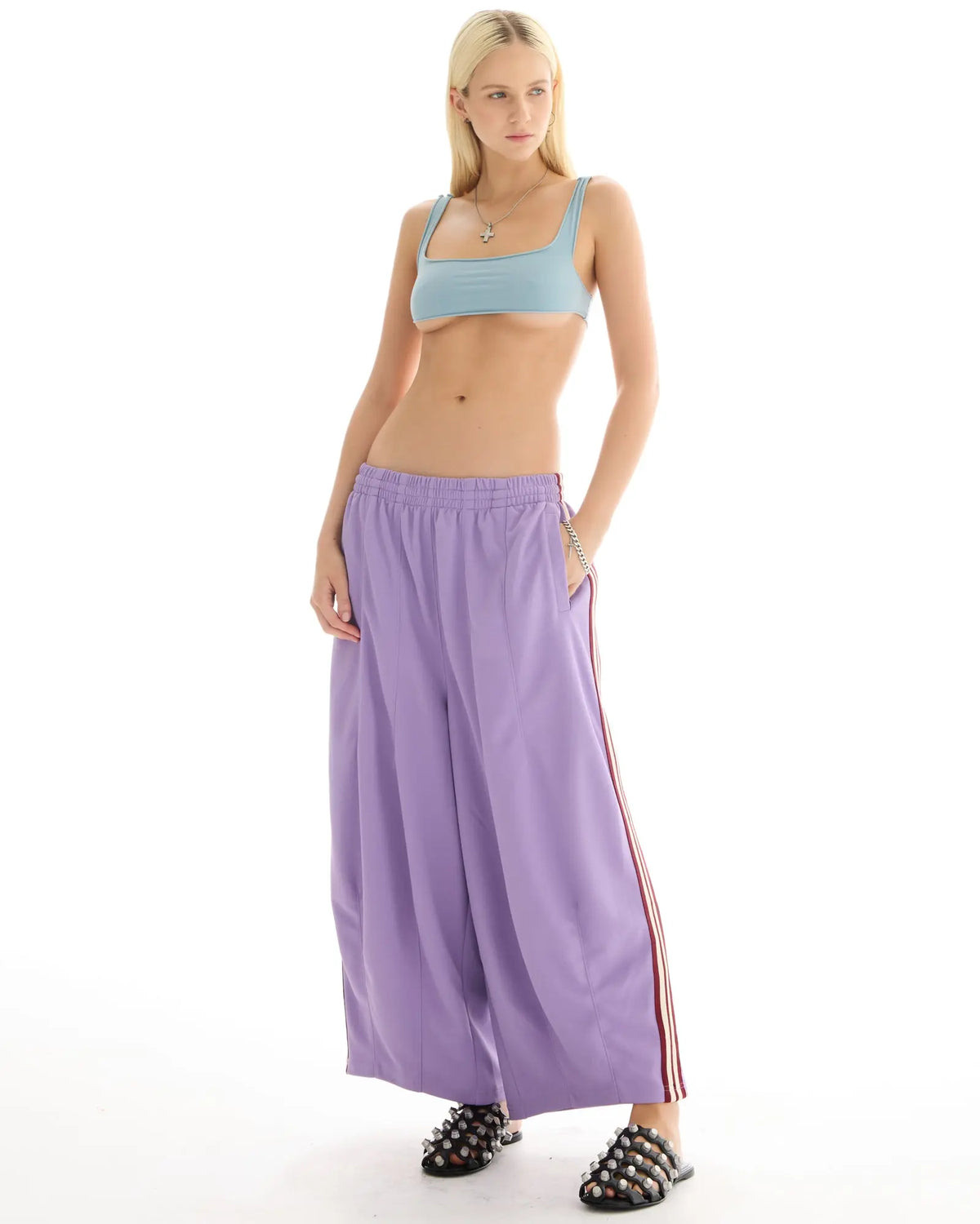 The Tales Harajuku Purple Track Pant by THE TALES - purple colorway, detail view